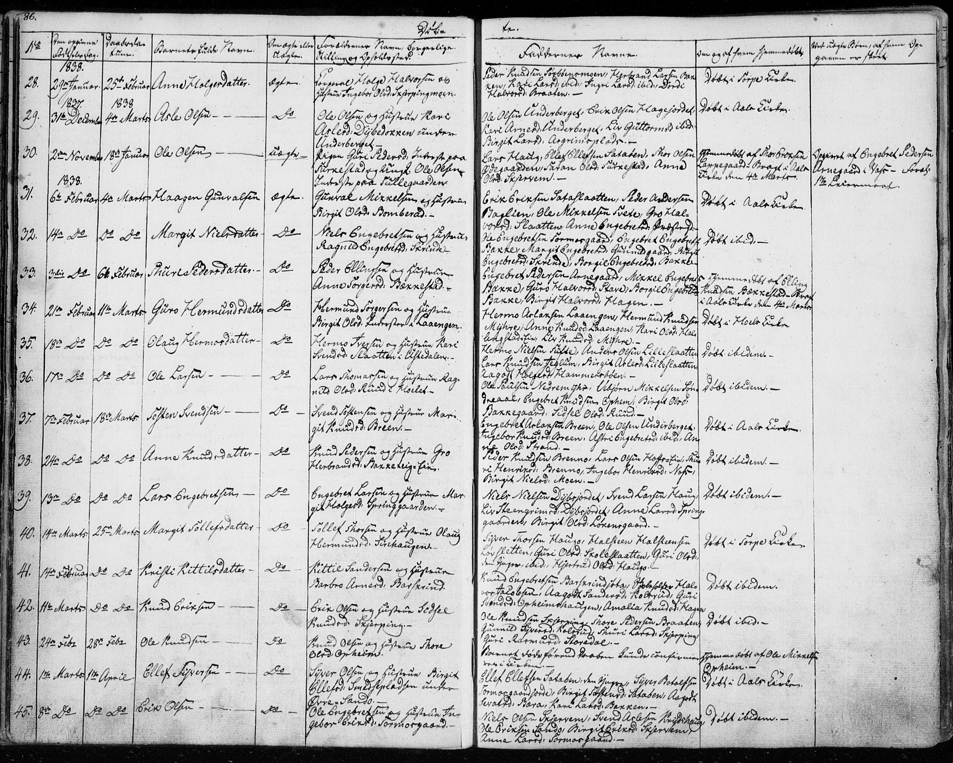 Ål kirkebøker, AV/SAKO-A-249/F/Fa/L0005: Parish register (official) no. I 5, 1825-1848, p. 86