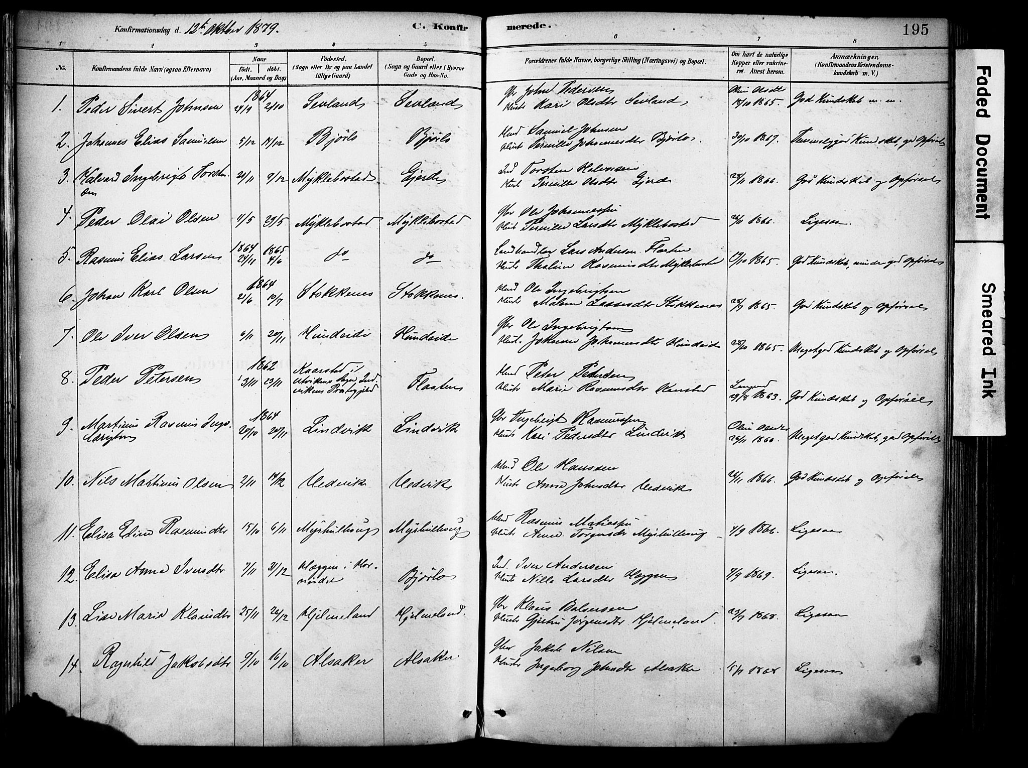 Eid sokneprestembete, AV/SAB-A-82301/H/Haa/Haab/L0001: Parish register (official) no. B 1, 1879-1906, p. 195