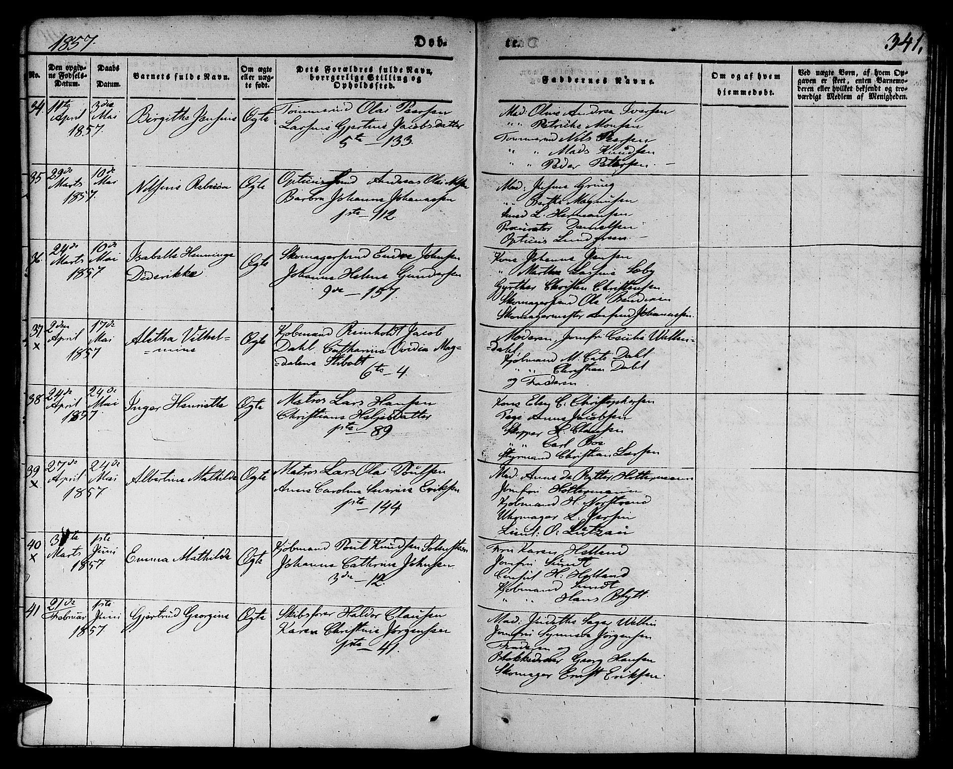 Nykirken Sokneprestembete, AV/SAB-A-77101/H/Hab: Parish register (copy) no. B 1, 1842-1858, p. 341