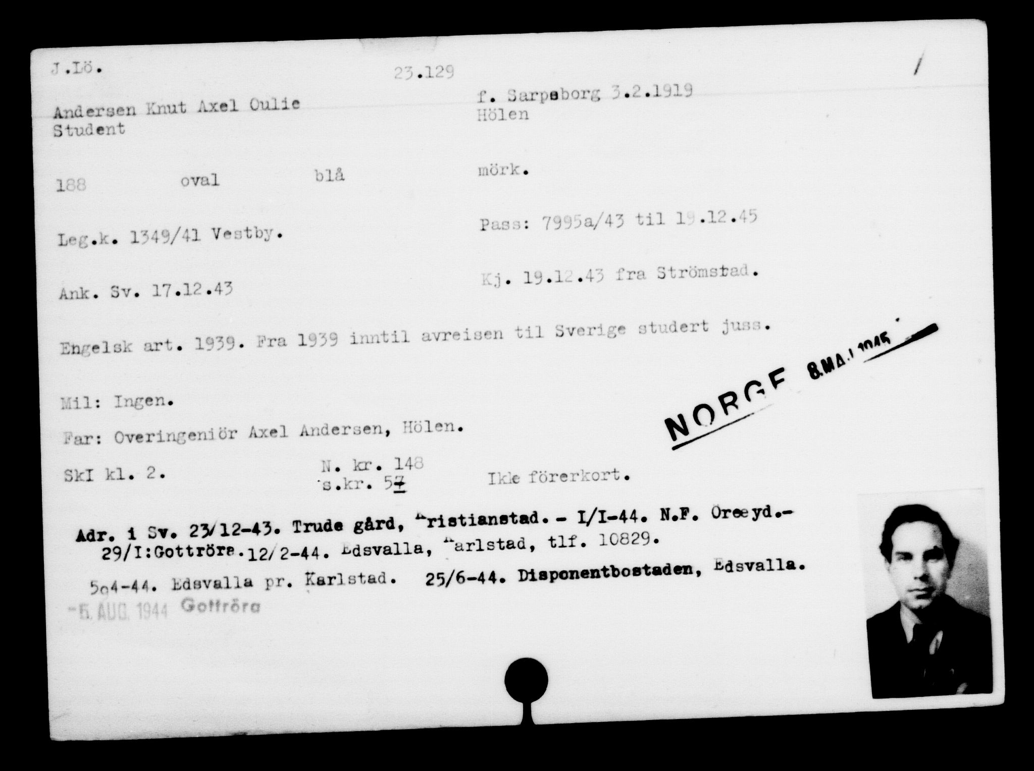 Den Kgl. Norske Legasjons Flyktningskontor, RA/S-6753/V/Va/L0010: Kjesäterkartoteket.  Flyktningenr. 22000-25314, 1940-1945, p. 1214