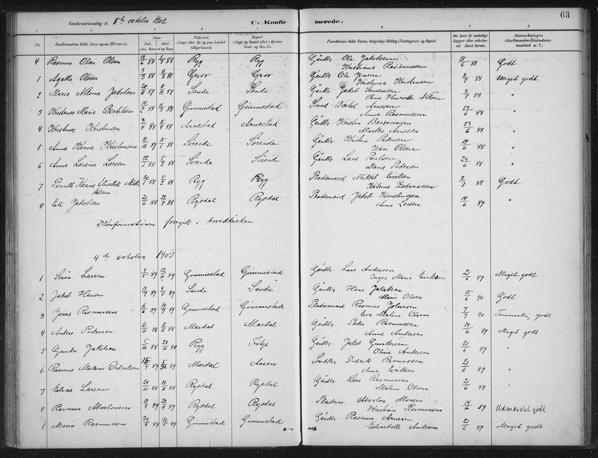 Gloppen sokneprestembete, AV/SAB-A-80101/H/Haa/Haad/L0001: Parish register (official) no. D  1, 1885-1910, p. 63