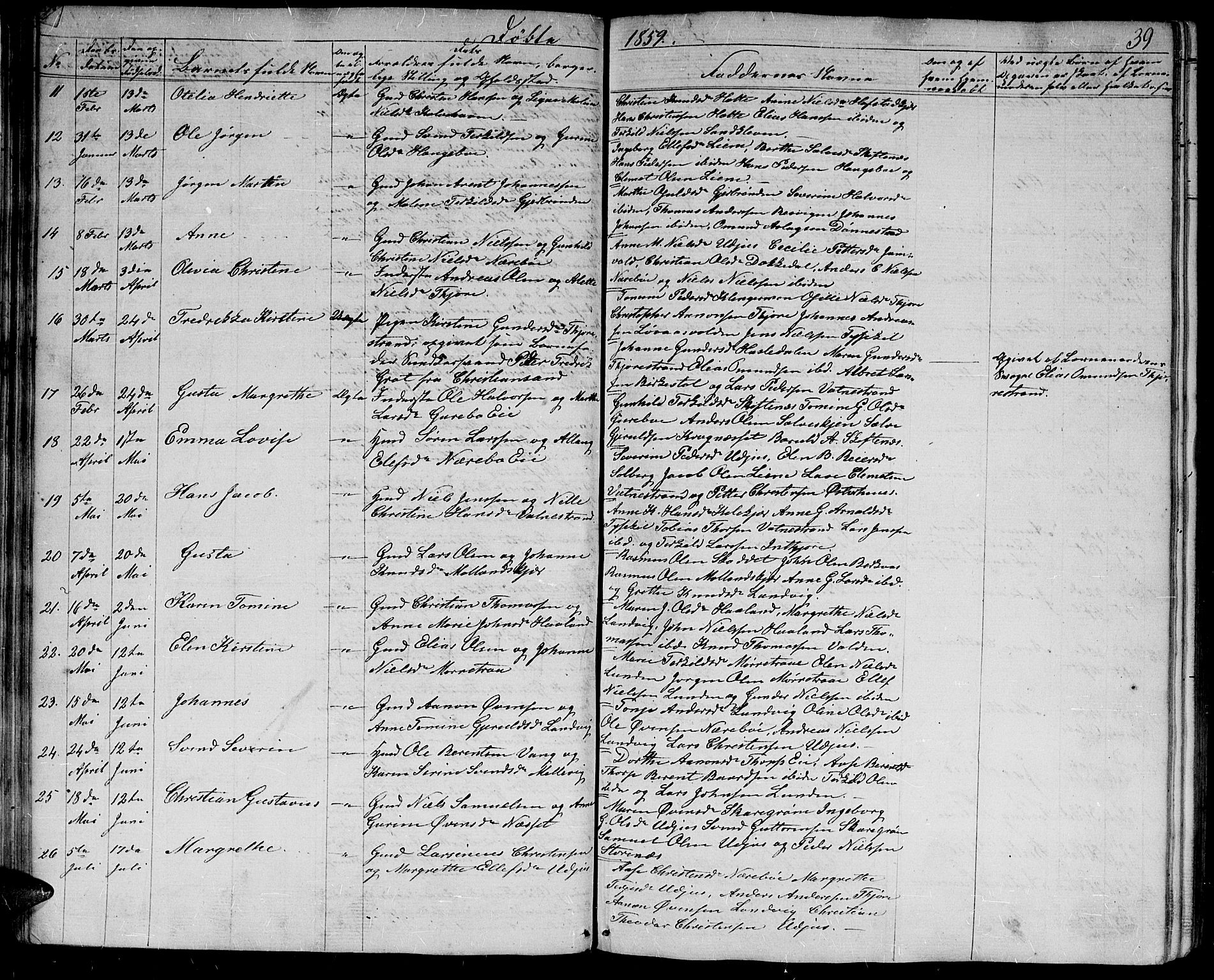 Hommedal sokneprestkontor, AV/SAK-1111-0023/F/Fb/Fbb/L0005: Parish register (copy) no. B 5, 1850-1869, p. 39