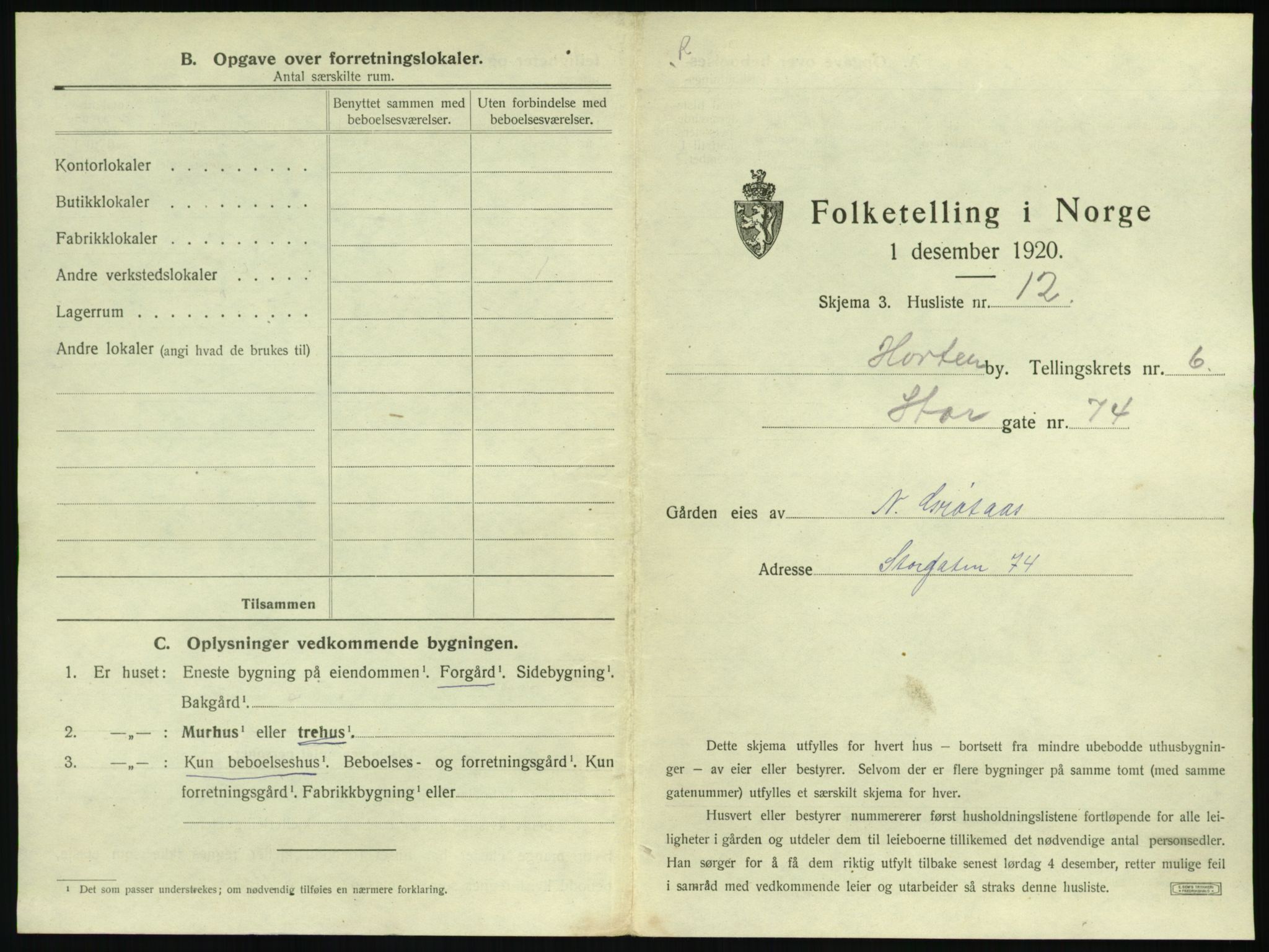 SAKO, 1920 census for Horten, 1920, p. 1945