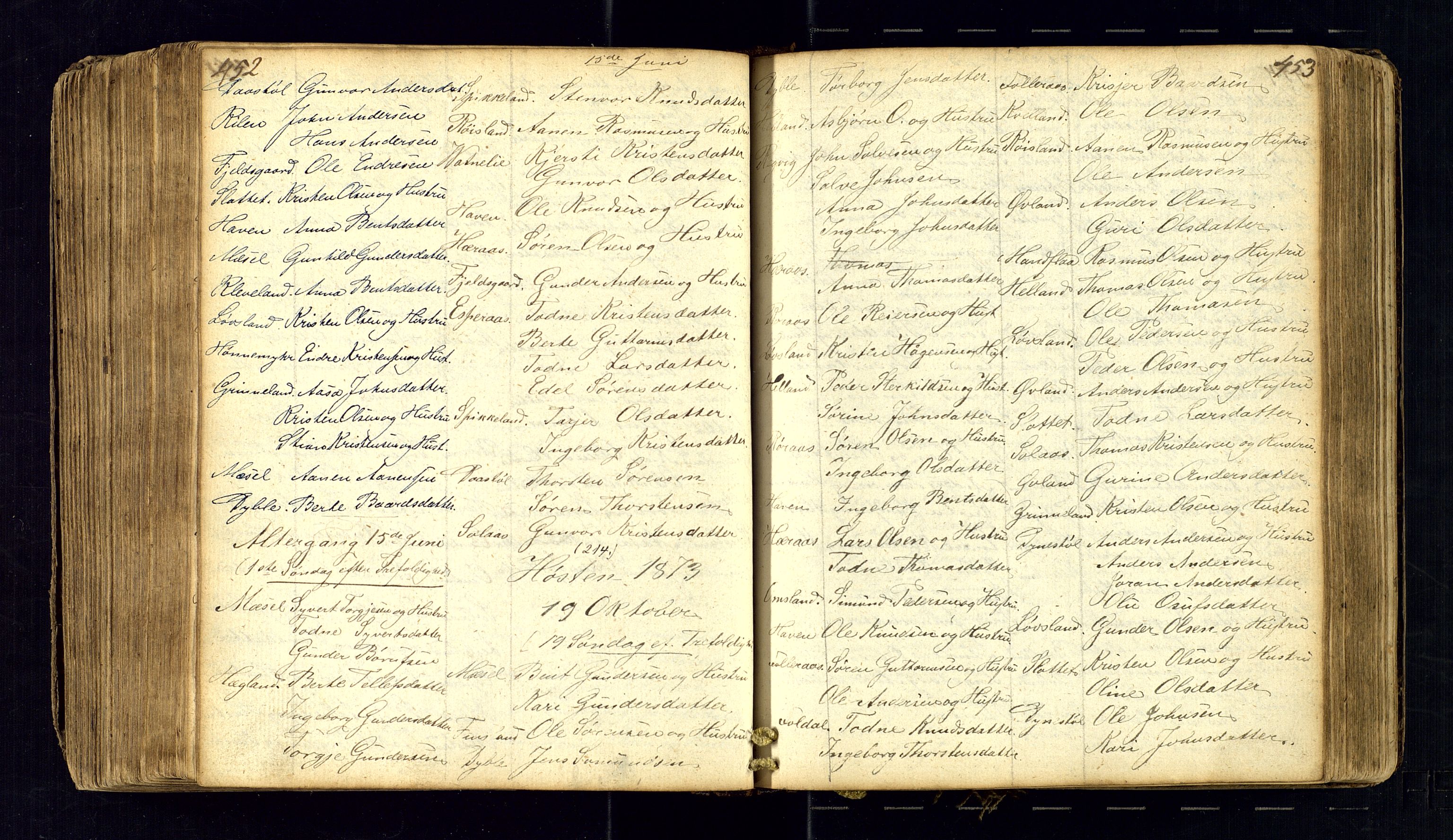 Bjelland sokneprestkontor, AV/SAK-1111-0005/F/Fc/Fcb/L0001: Communicants register no. C-1, 1827-1906, p. 452-453