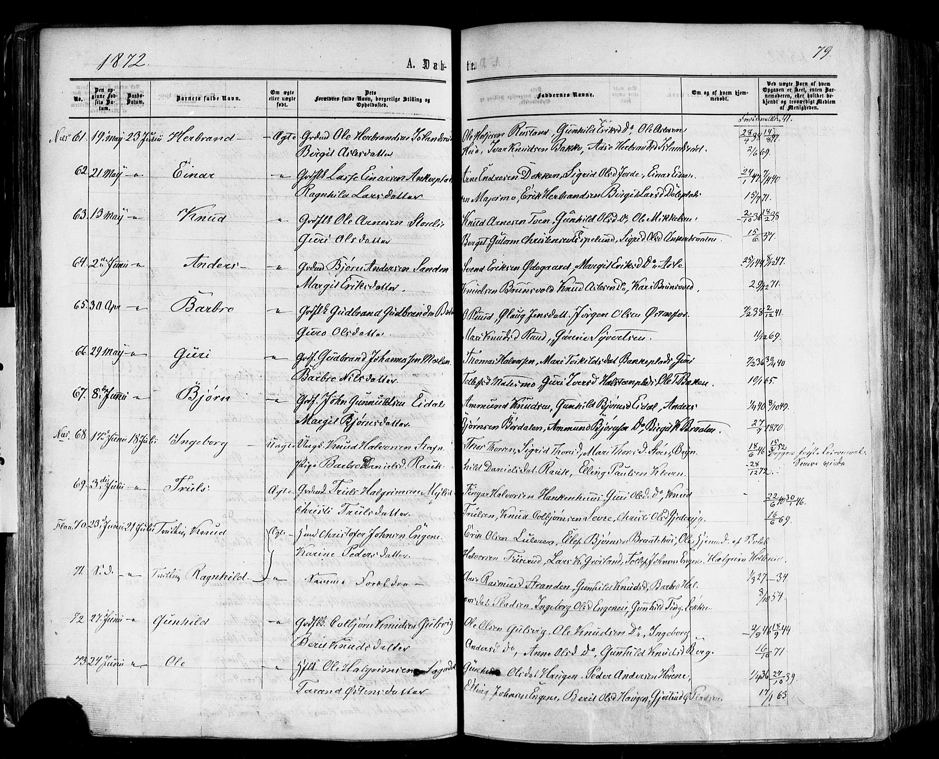 Nes kirkebøker, AV/SAKO-A-236/F/Fa/L0010: Parish register (official) no. 10, 1864-1880, p. 79