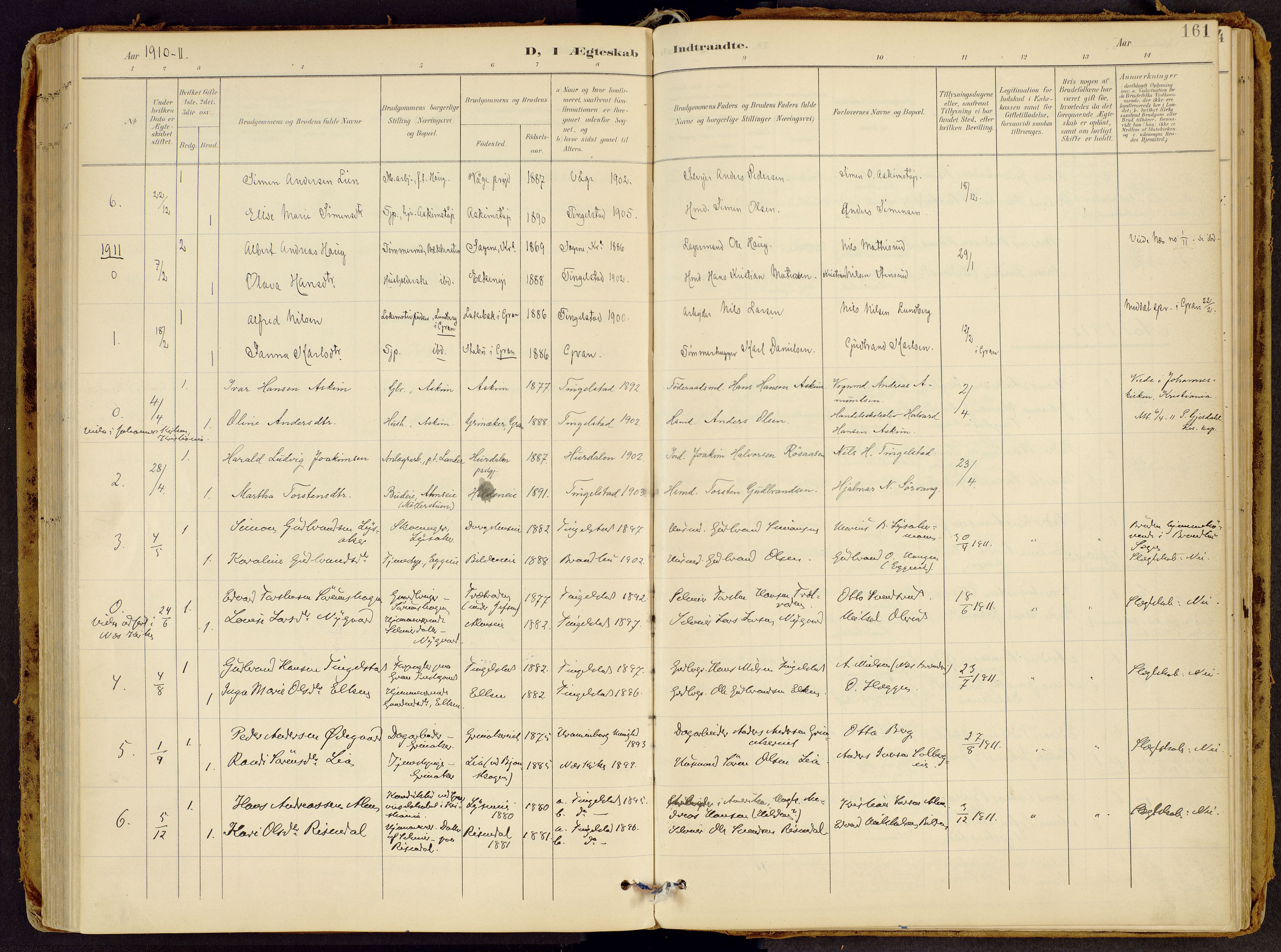 Brandbu prestekontor, SAH/PREST-114/H/Ha/Haa/L0002: Parish register (official) no. 2, 1899-1914, p. 161