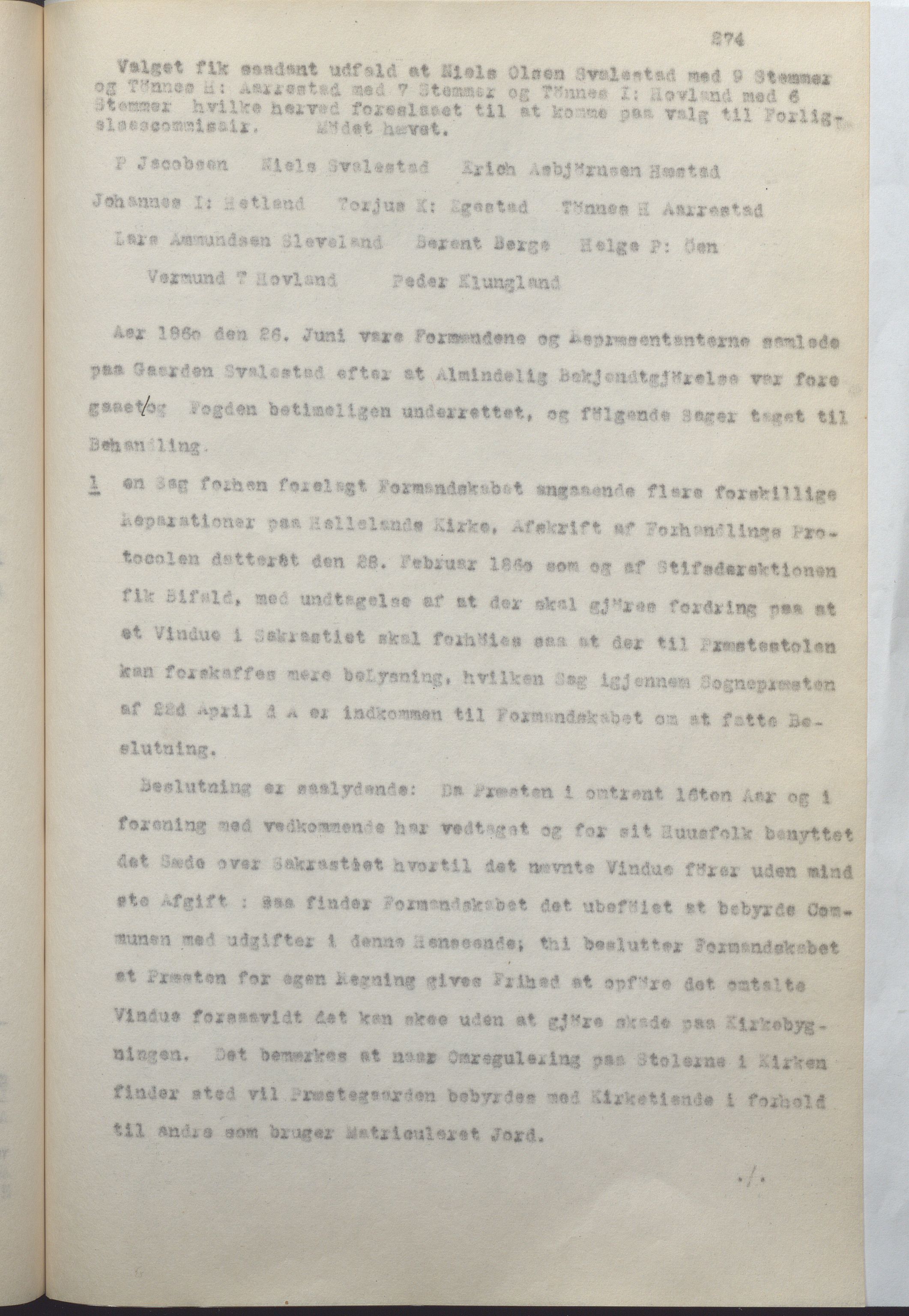 Helleland kommune - Formannskapet, IKAR/K-100479/A/Ab/L0001: Avskrift av møtebok, 1837-1866, p. 274