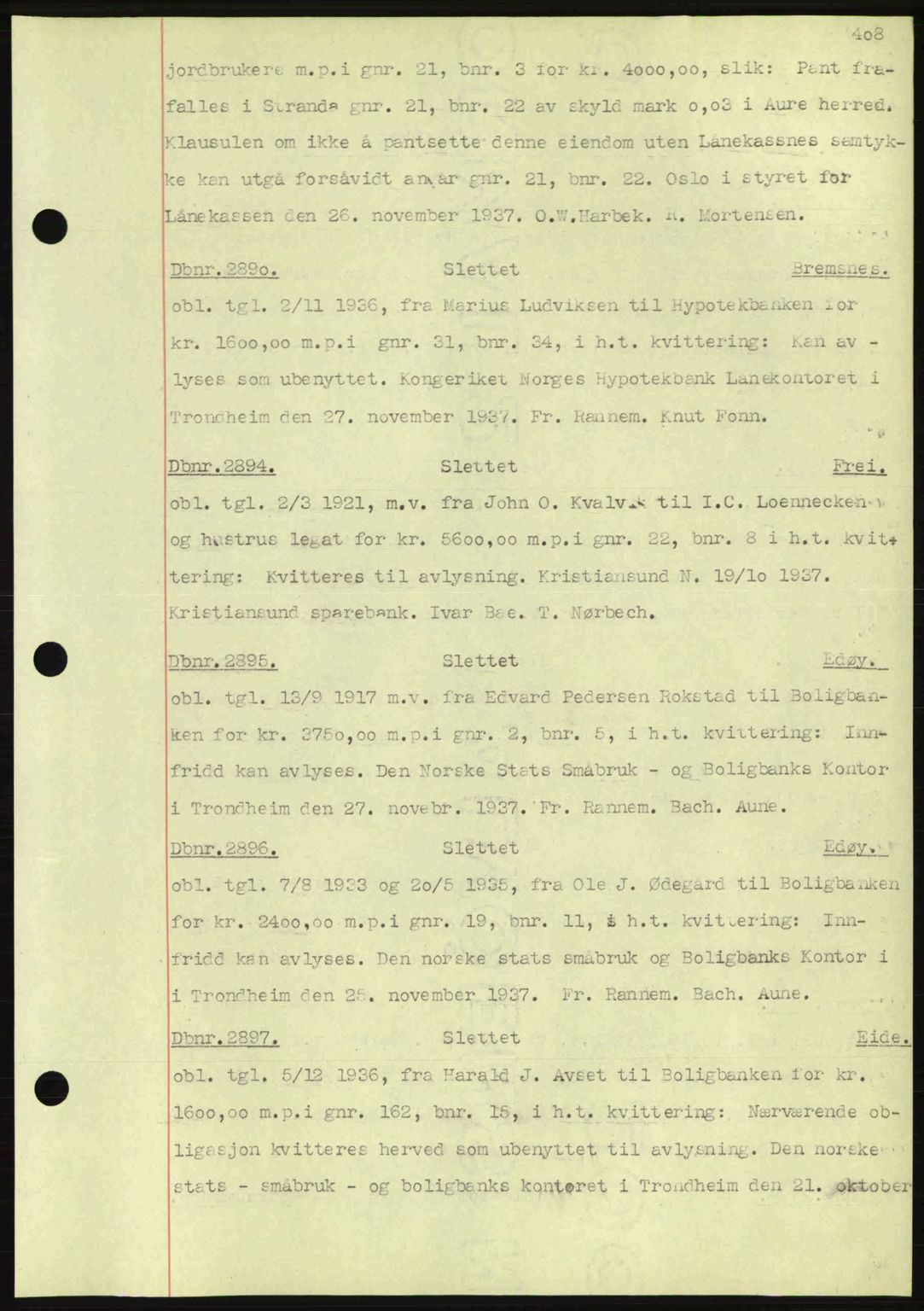 Nordmøre sorenskriveri, AV/SAT-A-4132/1/2/2Ca: Mortgage book no. C80, 1936-1939, Diary no: : 2890/1937