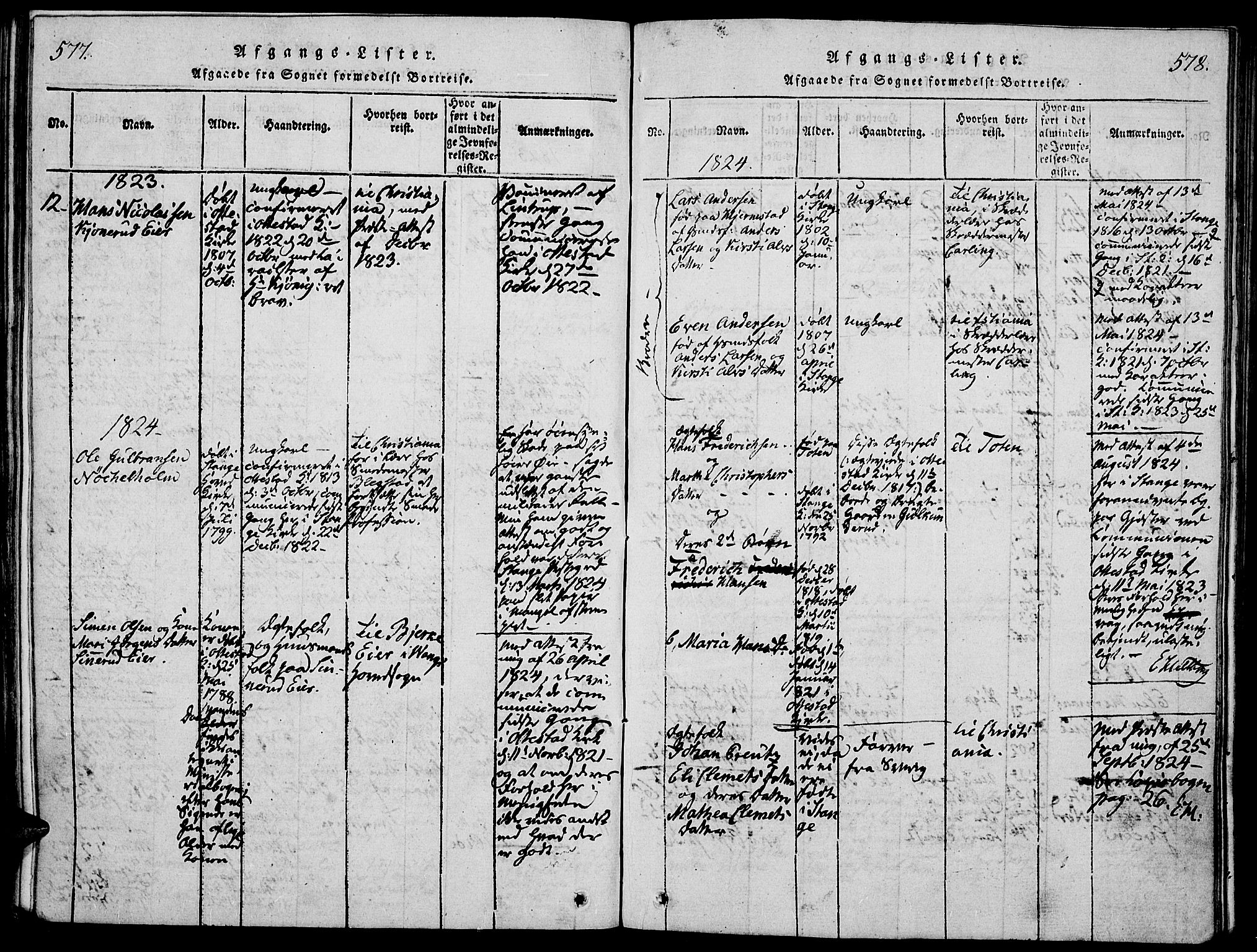 Stange prestekontor, AV/SAH-PREST-002/K/L0008: Parish register (official) no. 8, 1814-1825, p. 577-578