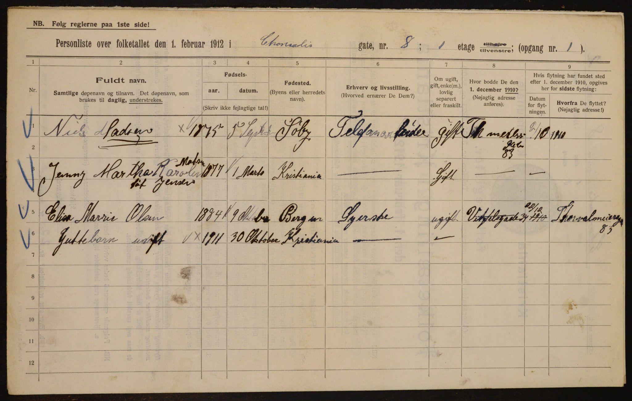 OBA, Municipal Census 1912 for Kristiania, 1912, p. 13486