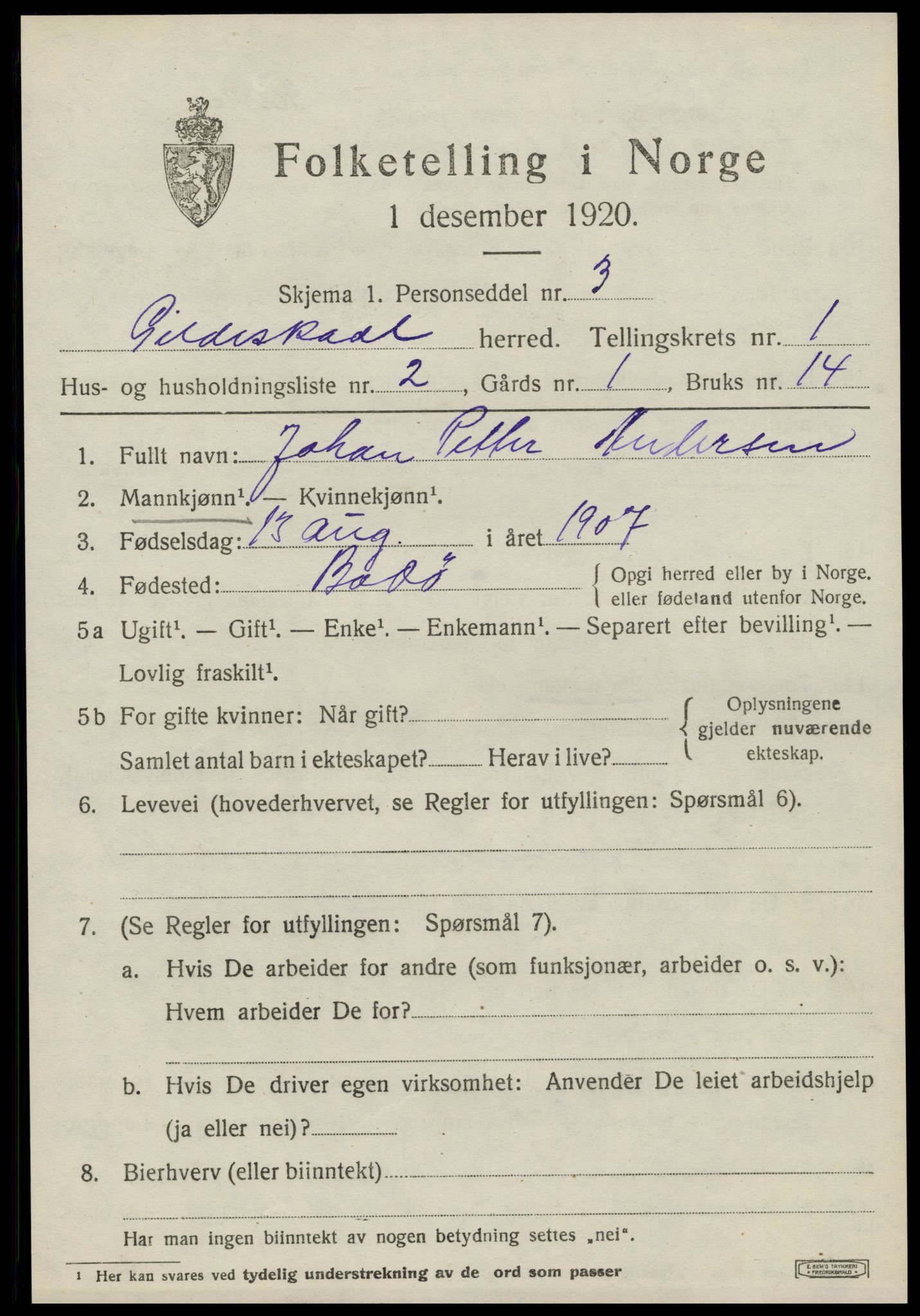 SAT, 1920 census for Gildeskål, 1920, p. 1636