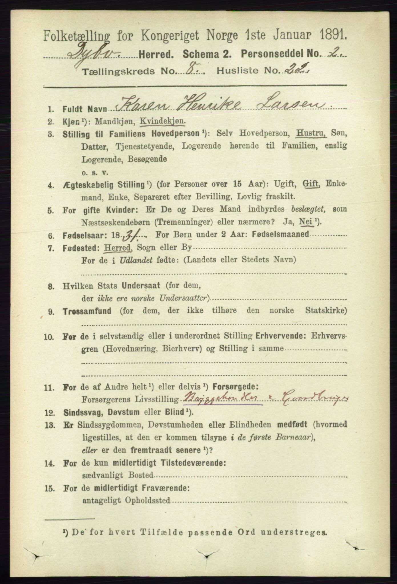 RA, 1891 census for 0915 Dypvåg, 1891, p. 2846
