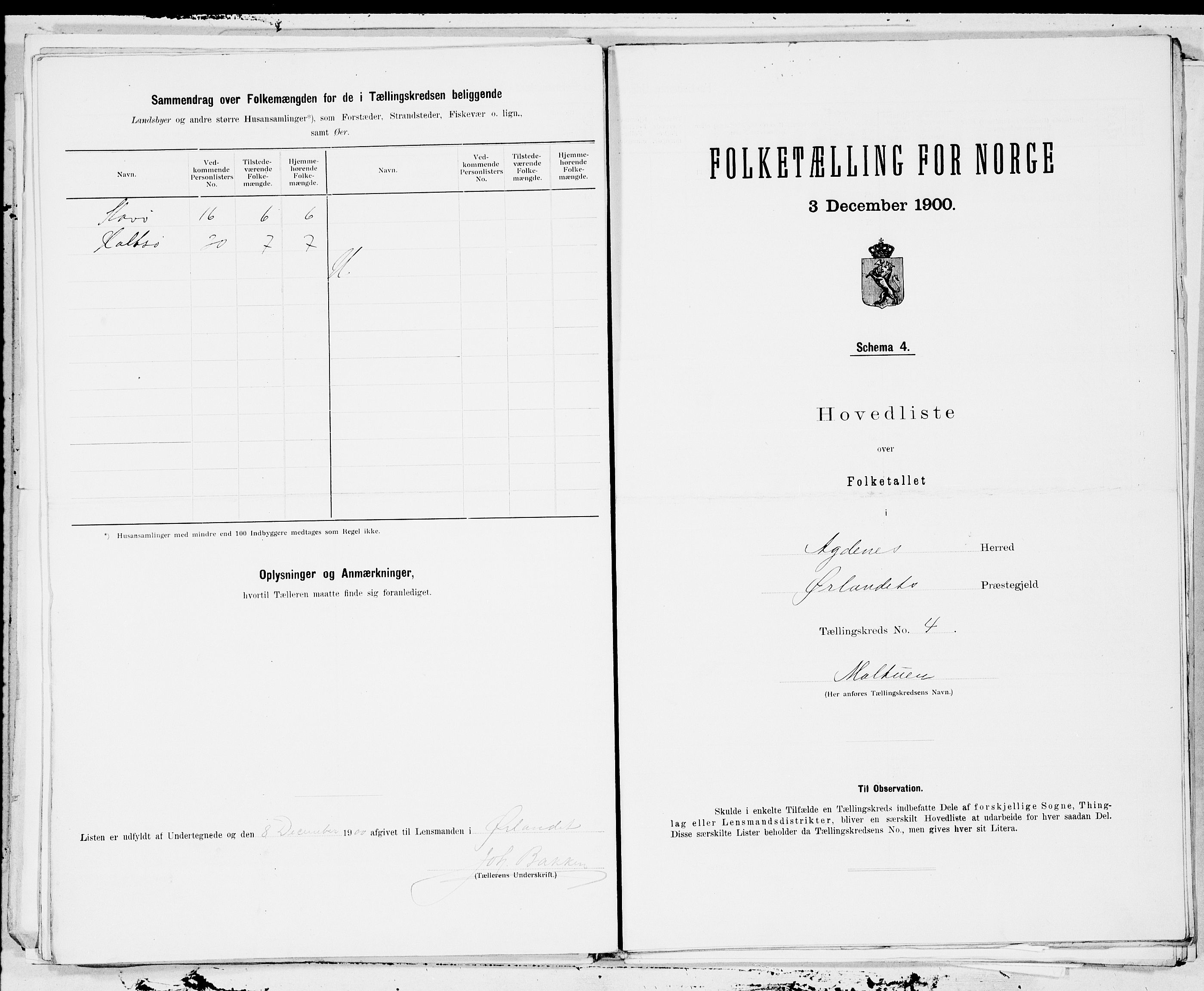 SAT, 1900 census for Agdenes, 1900, p. 8