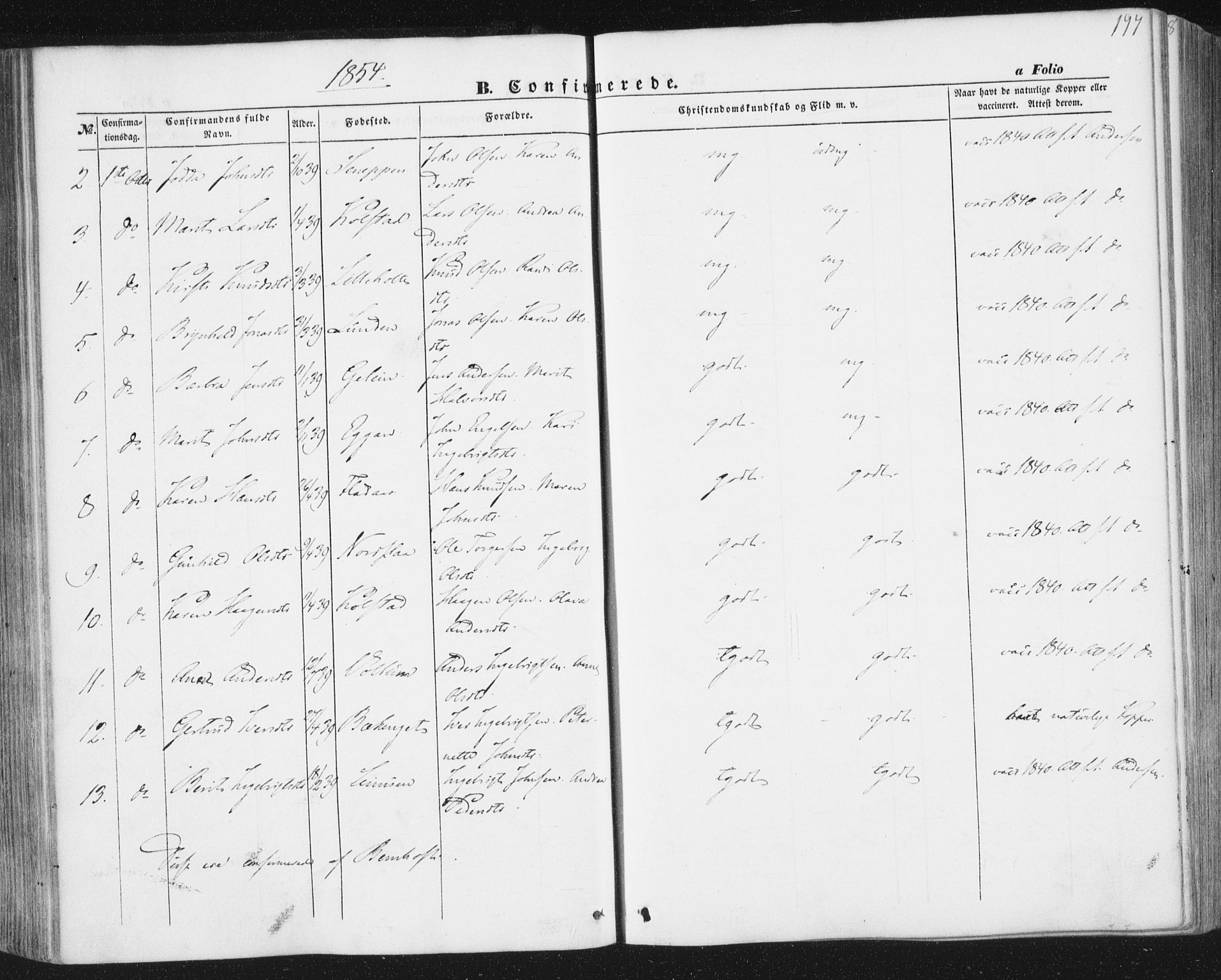 Ministerialprotokoller, klokkerbøker og fødselsregistre - Sør-Trøndelag, AV/SAT-A-1456/691/L1076: Parish register (official) no. 691A08, 1852-1861, p. 197