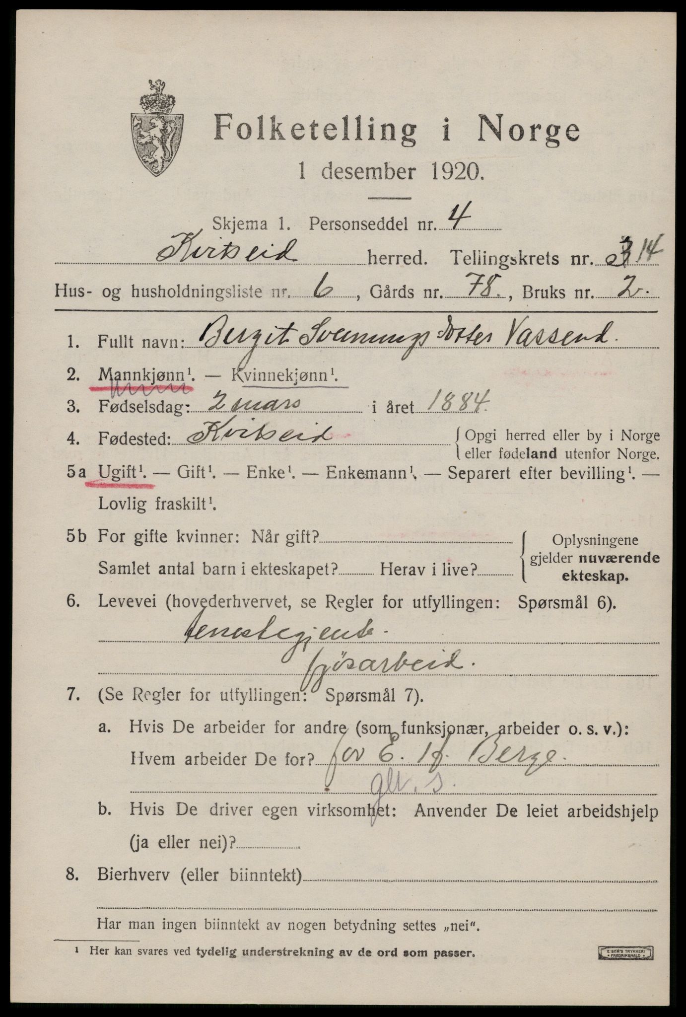 SAKO, 1920 census for Kviteseid, 1920, p. 6759