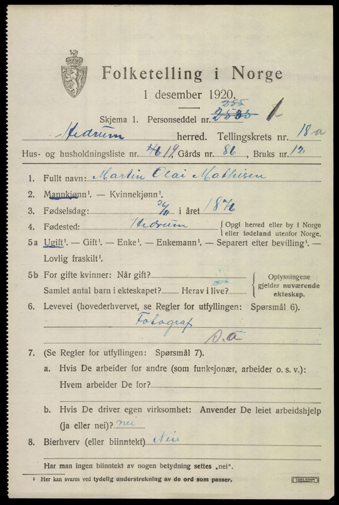 SAKO, 1920 census for Hedrum, 1920, p. 11001