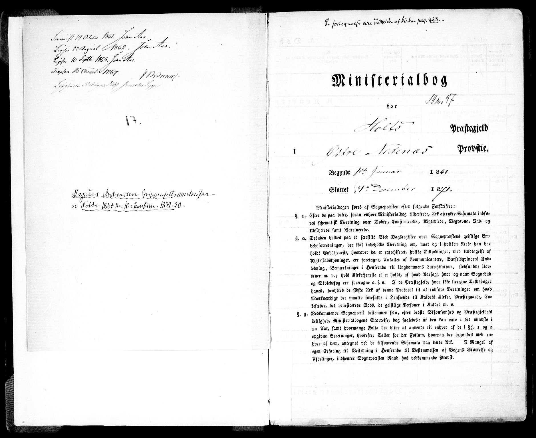 Holt sokneprestkontor, SAK/1111-0021/F/Fa/L0009: Parish register (official) no. A 9, 1861-1871