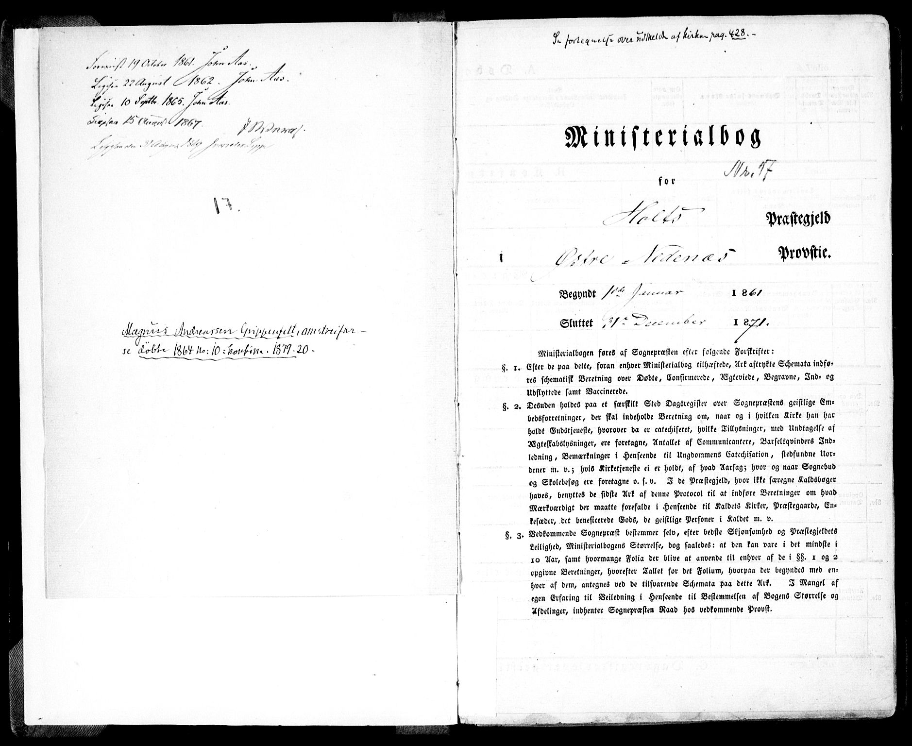 Holt sokneprestkontor, AV/SAK-1111-0021/F/Fa/L0009: Parish register (official) no. A 9, 1861-1871