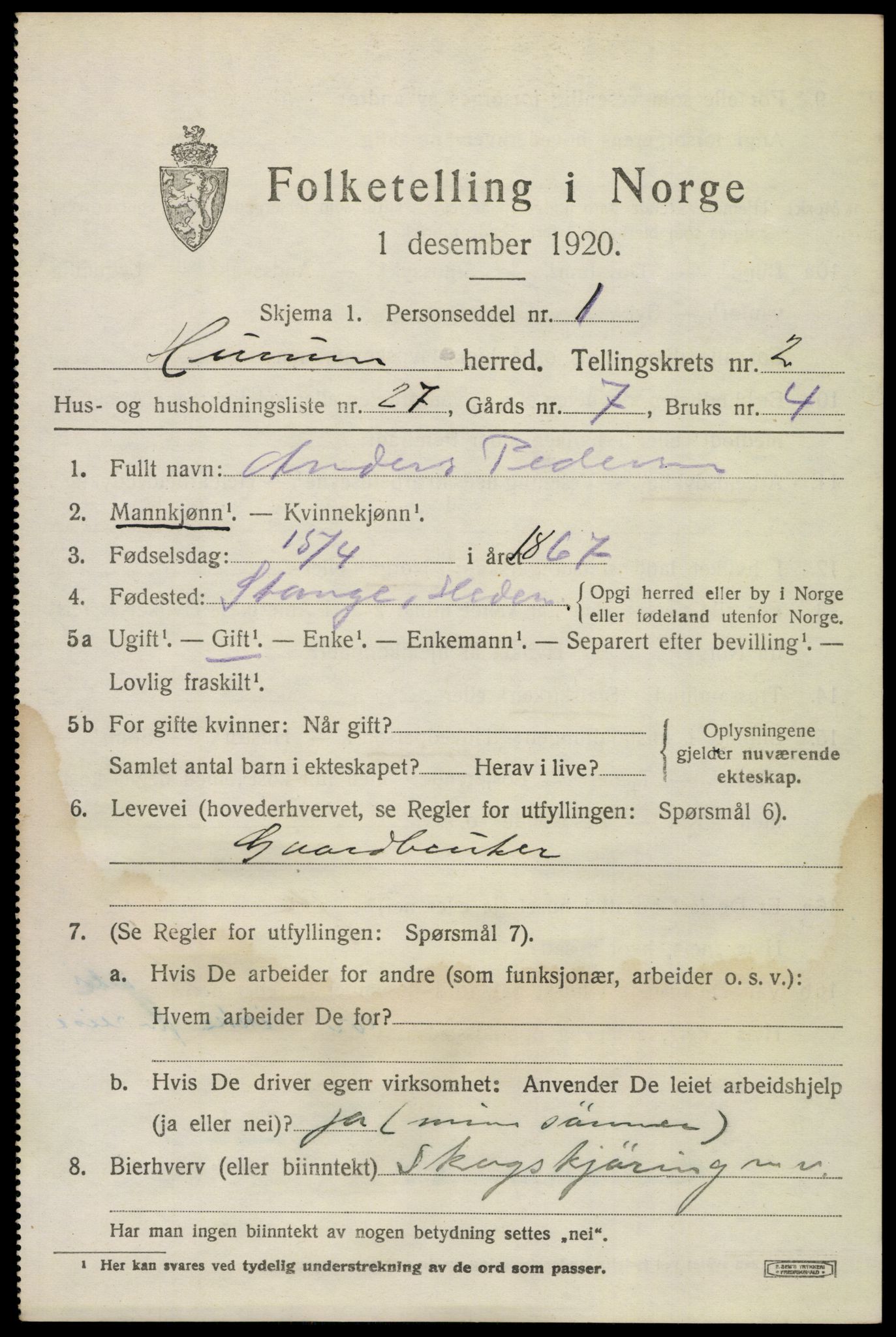 SAKO, 1920 census for Hurum, 1920, p. 4112