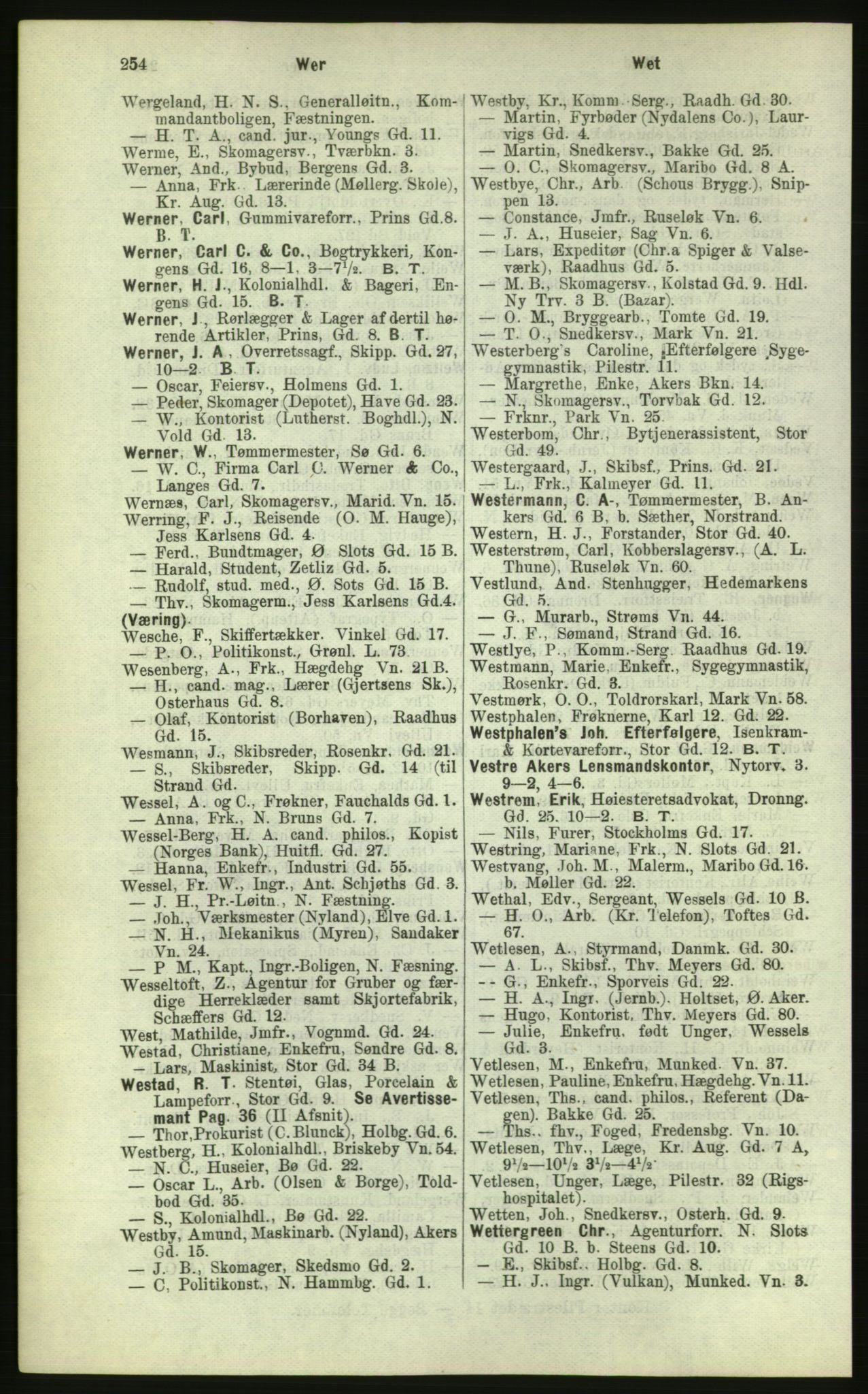 Kristiania/Oslo adressebok, PUBL/-, 1884, p. 254