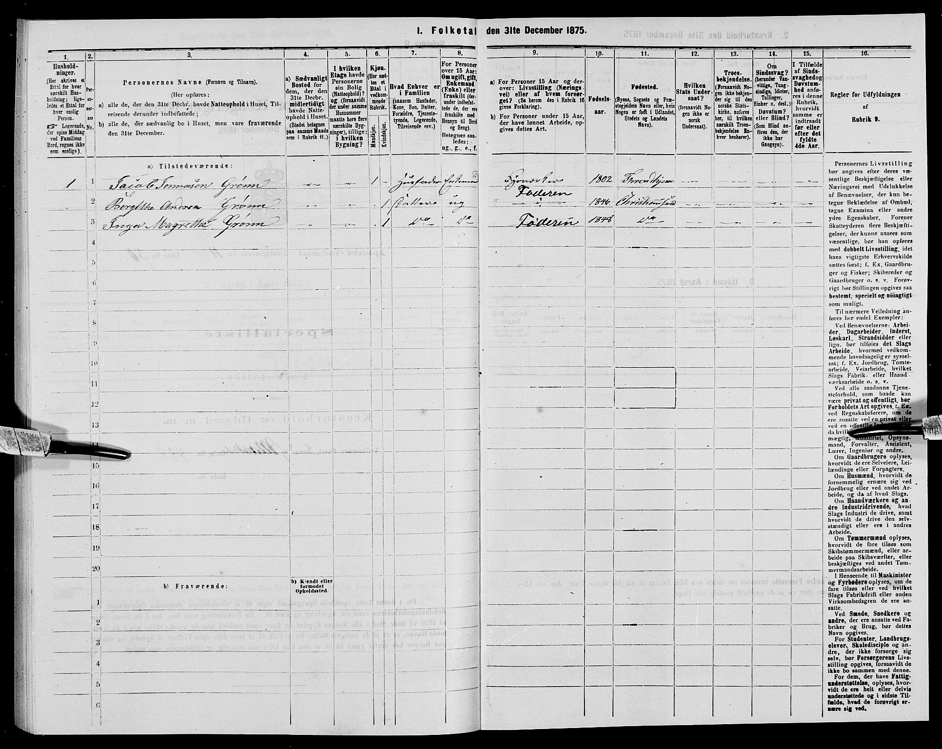 SAK, 1875 census for 1001P Kristiansand, 1875, p. 1924