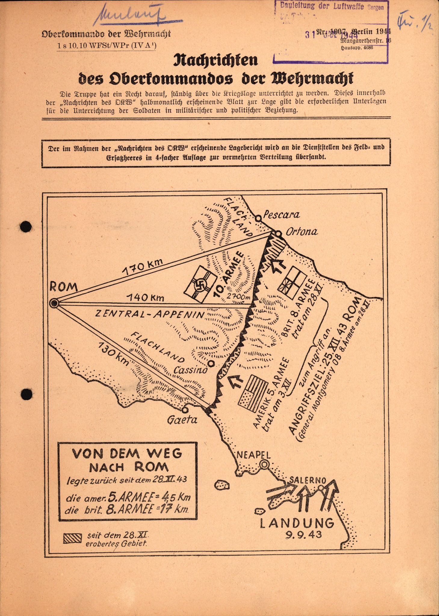 Forsvarets Overkommando. 2 kontor. Arkiv 11.4. Spredte tyske arkivsaker, AV/RA-RAFA-7031/D/Dar/Dara/L0021: Nachrichten des OKW, 1943-1945, p. 148