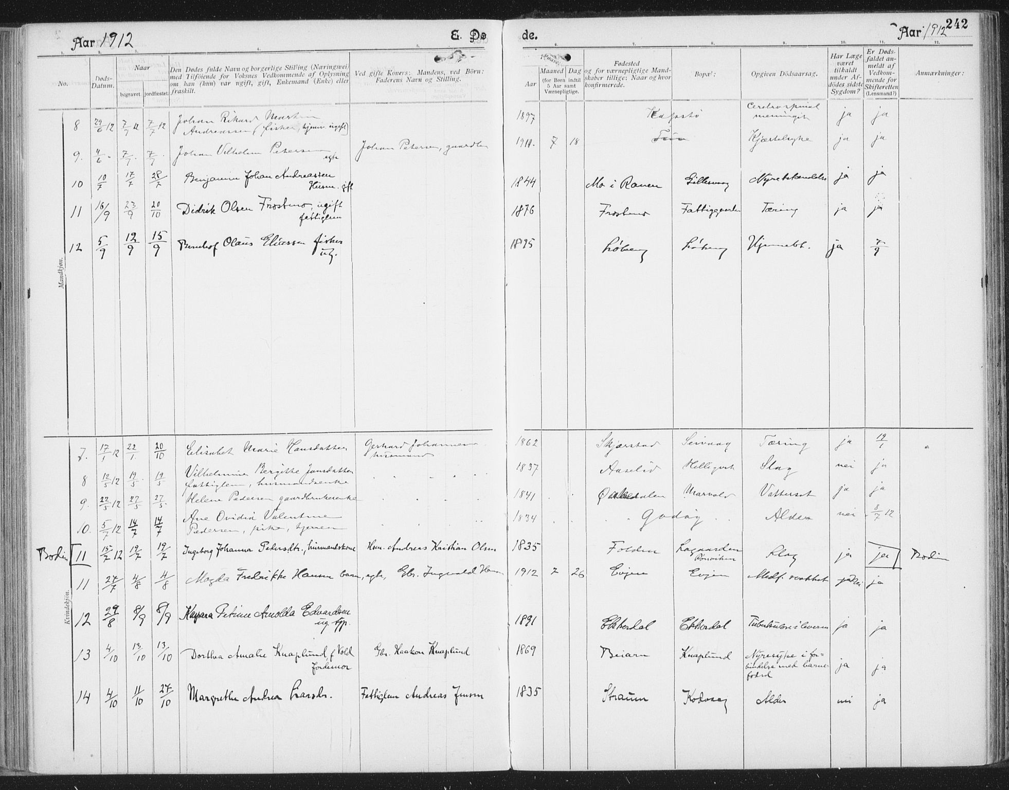 Ministerialprotokoller, klokkerbøker og fødselsregistre - Nordland, SAT/A-1459/804/L0081: Parish register (official) no. 804A02, 1901-1915, p. 242