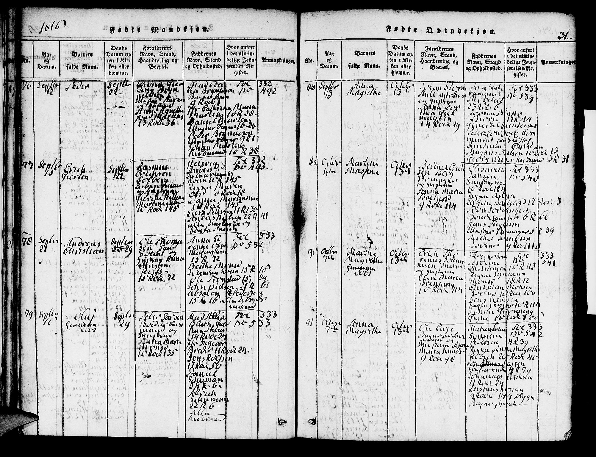 Domkirken sokneprestembete, AV/SAB-A-74801/H/Hab/L0001: Parish register (copy) no. A 1, 1816-1821, p. 31