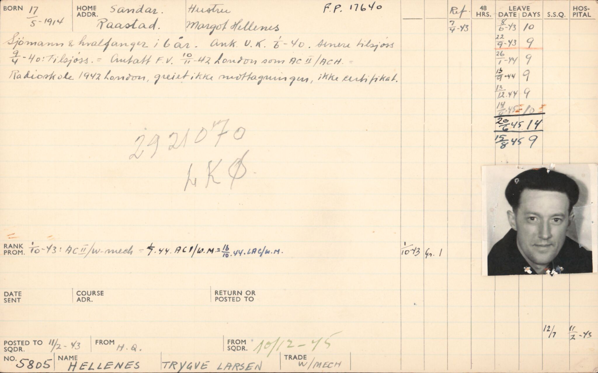 Forsvaret, Forsvarets overkommando/Luftforsvarsstaben, AV/RA-RAFA-4079/P/Pa/L0036: Personellpapirer, 1914, p. 74