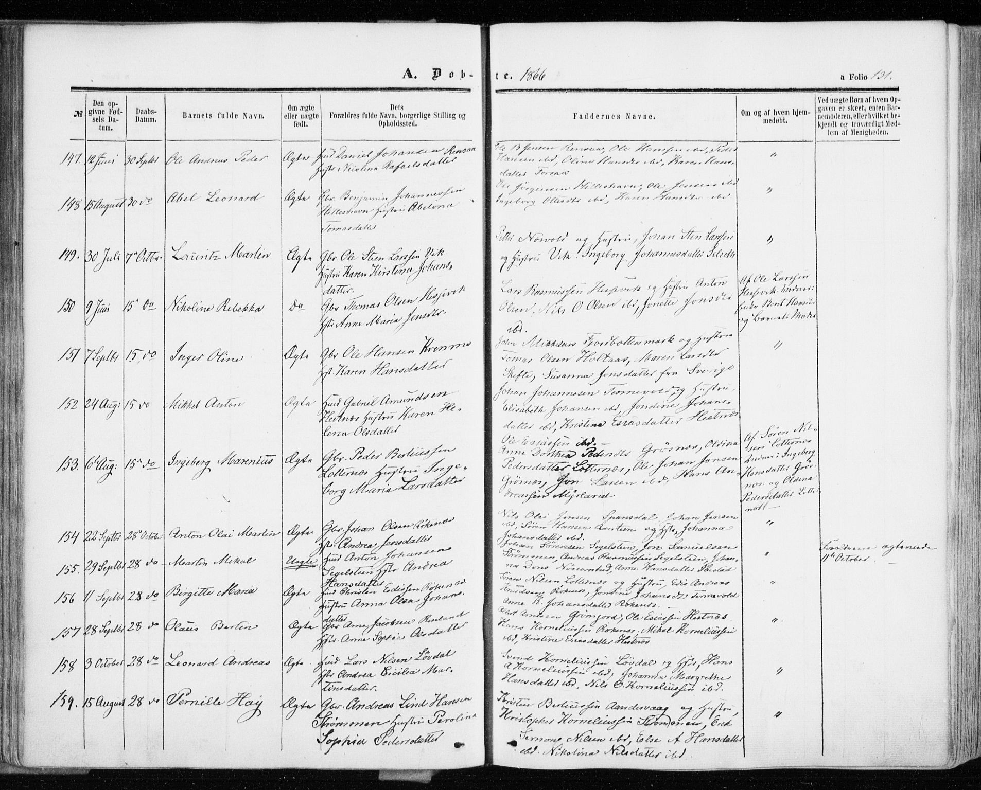 Ibestad sokneprestembete, SATØ/S-0077/H/Ha/Haa/L0009kirke: Parish register (official) no. 9, 1859-1868, p. 131