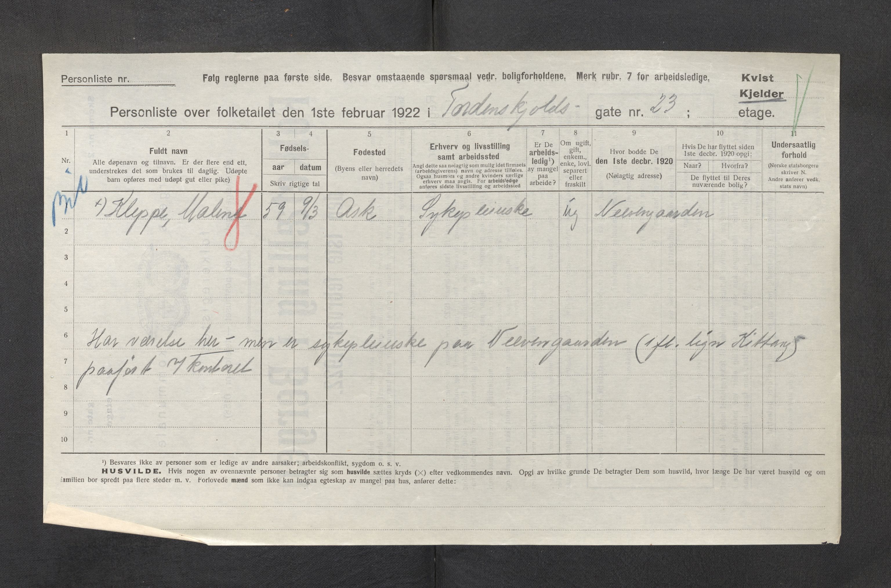 SAB, Municipal Census 1922 for Bergen, 1922, p. 44412