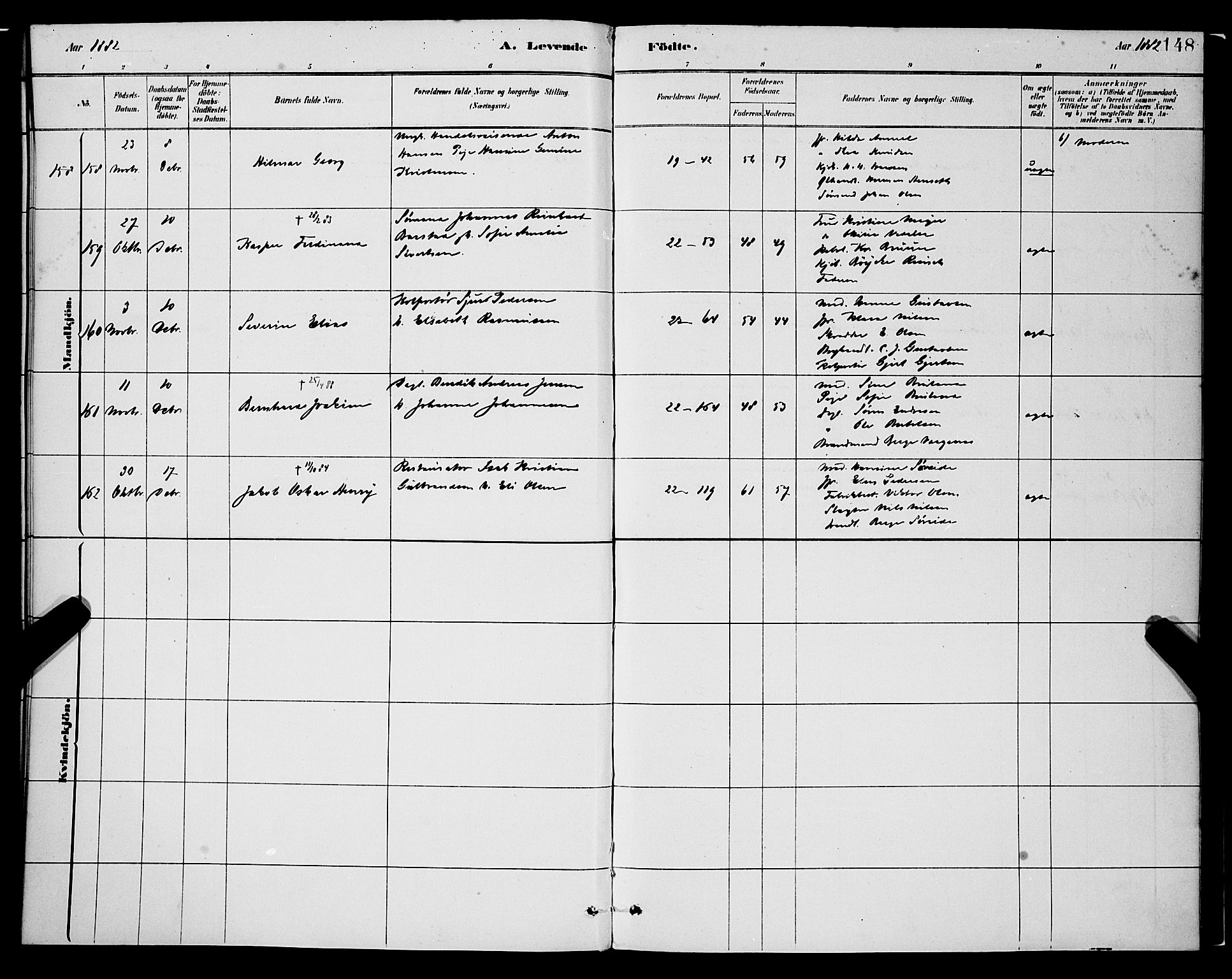 Korskirken sokneprestembete, SAB/A-76101/H/Hab: Parish register (copy) no. B 8, 1878-1887, p. 148