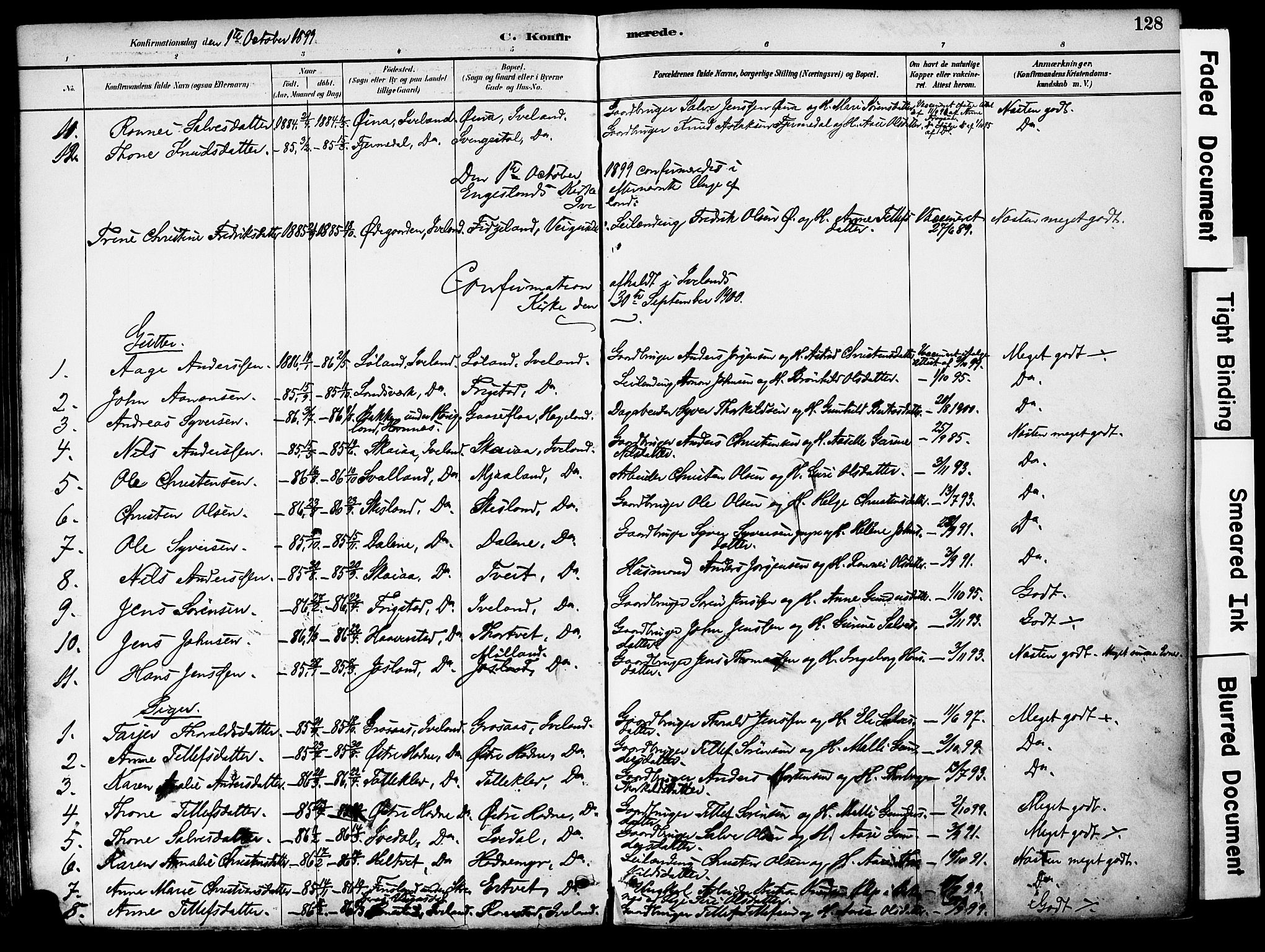 Evje sokneprestkontor, SAK/1111-0008/F/Fa/Fac/L0003: Parish register (official) no. A 3, 1884-1909, p. 128