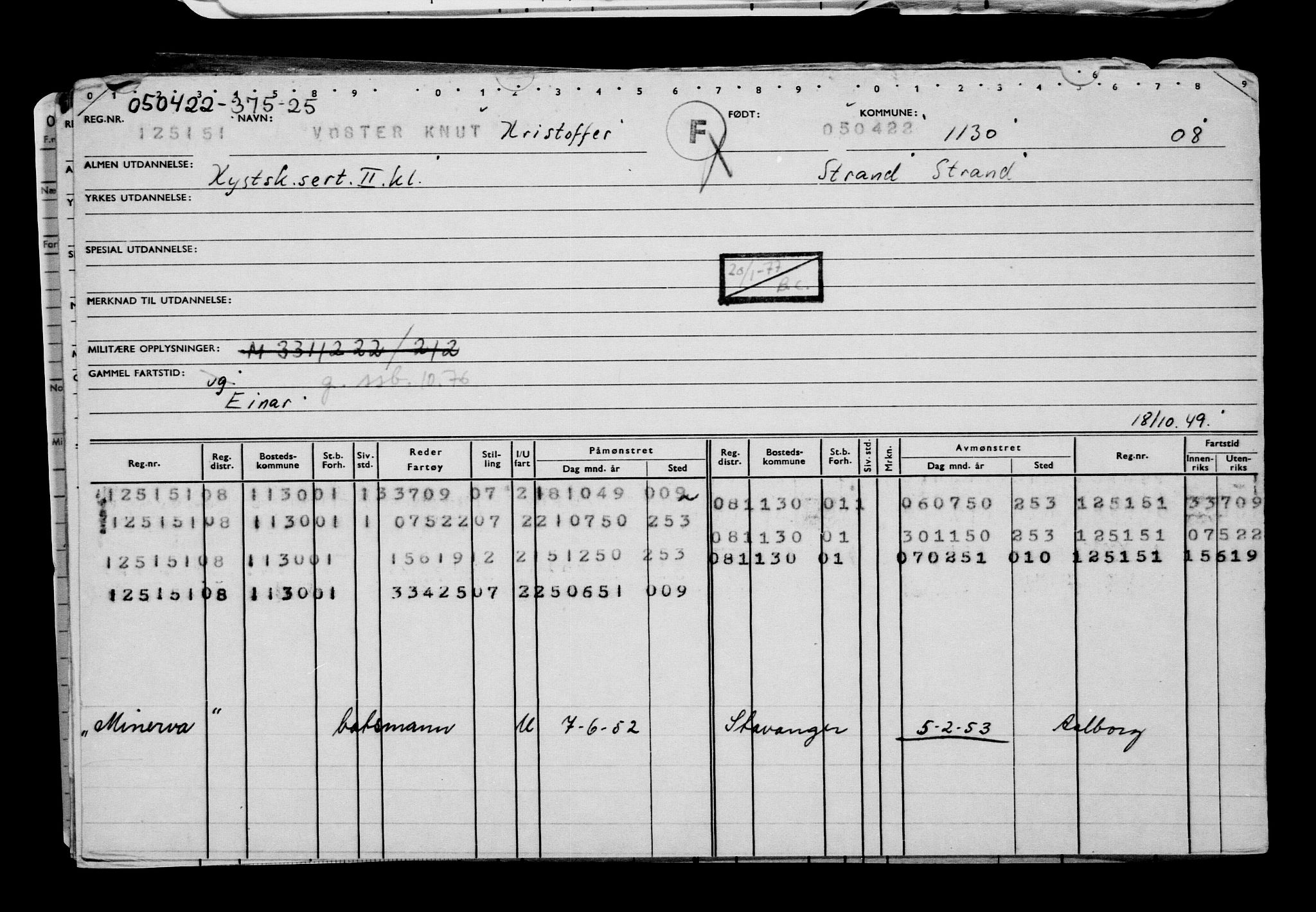 Direktoratet for sjømenn, AV/RA-S-3545/G/Gb/L0205: Hovedkort, 1922, p. 128