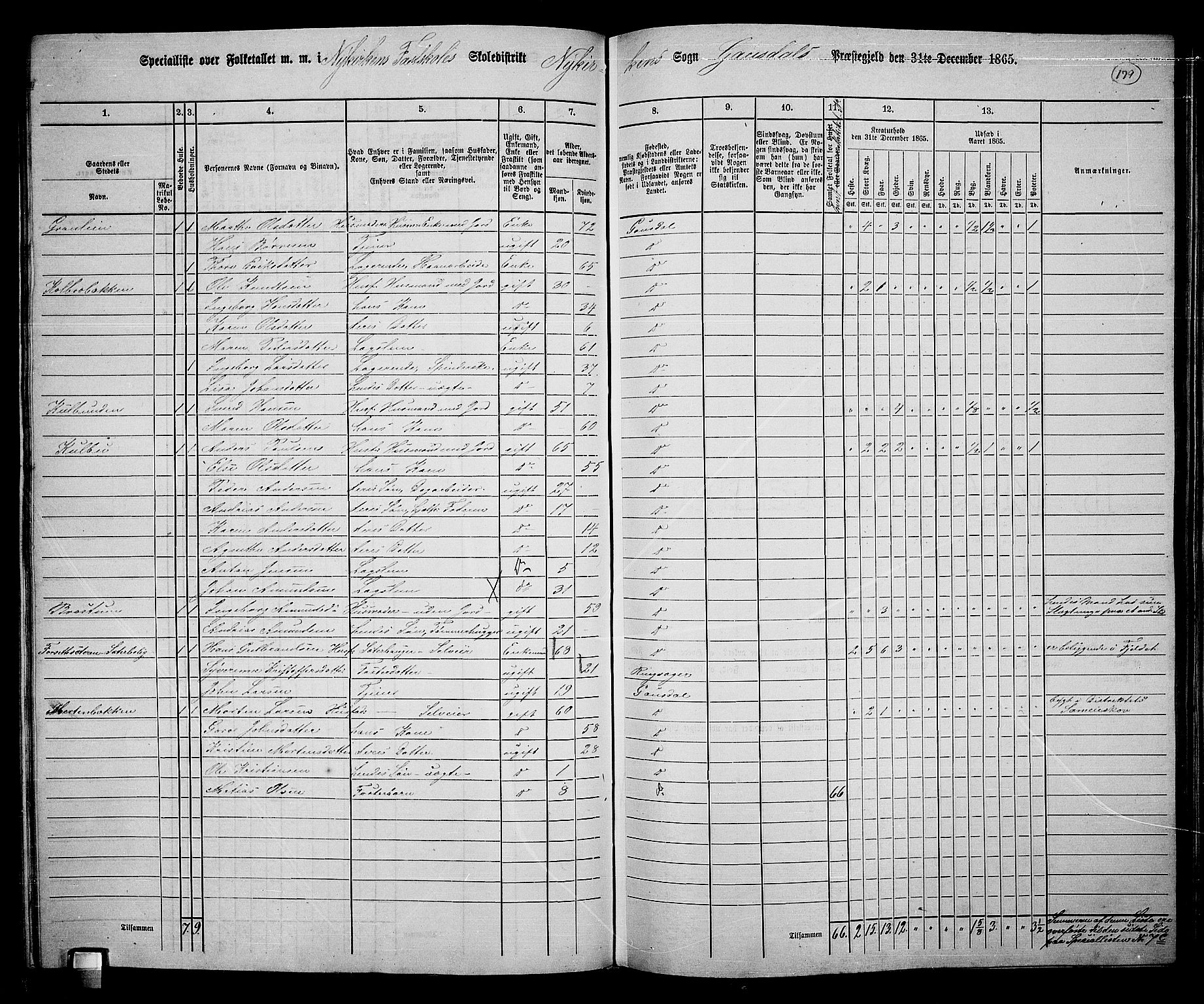 RA, 1865 census for Gausdal, 1865, p. 157