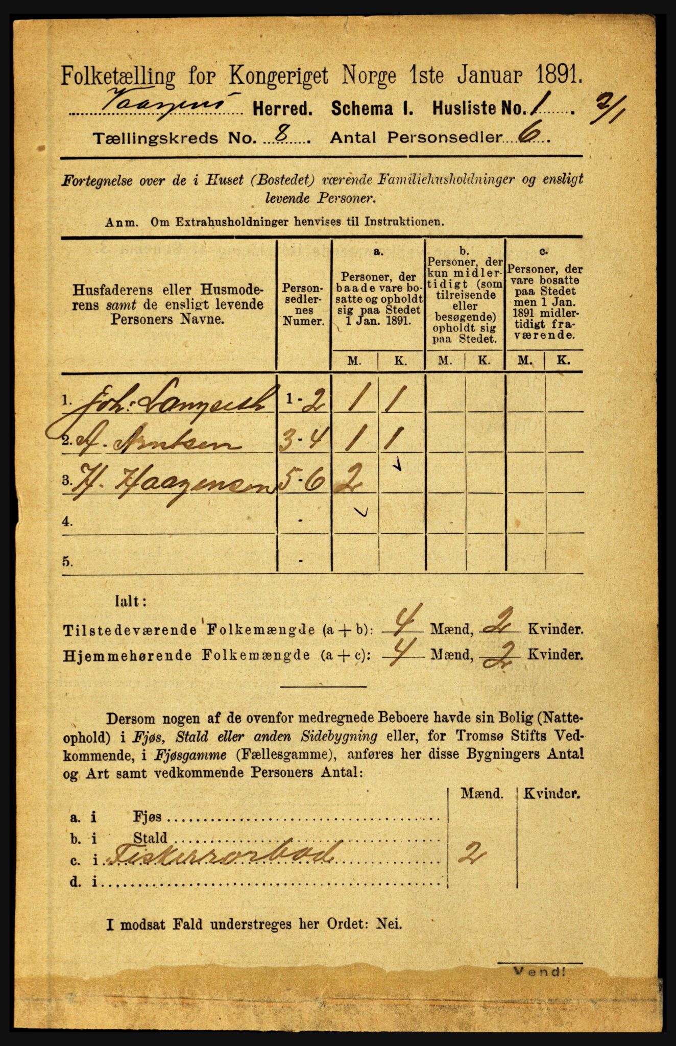 RA, 1891 census for 1865 Vågan, 1891, p. 2074