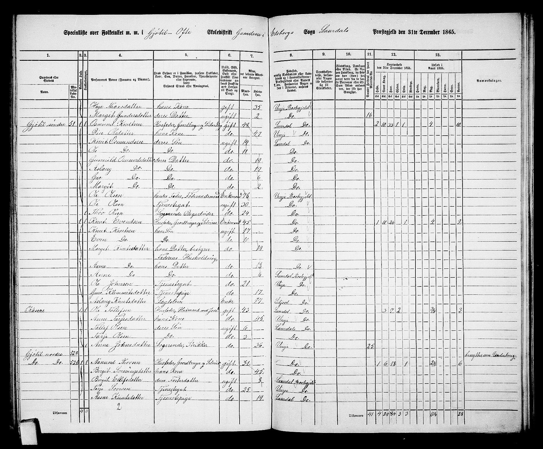 RA, 1865 census for Lårdal, 1865, p. 40