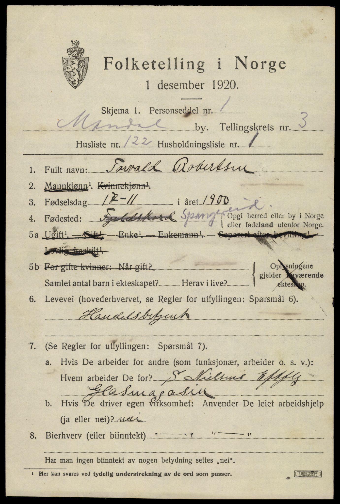 SAK, 1920 census for Mandal, 1920, p. 6831