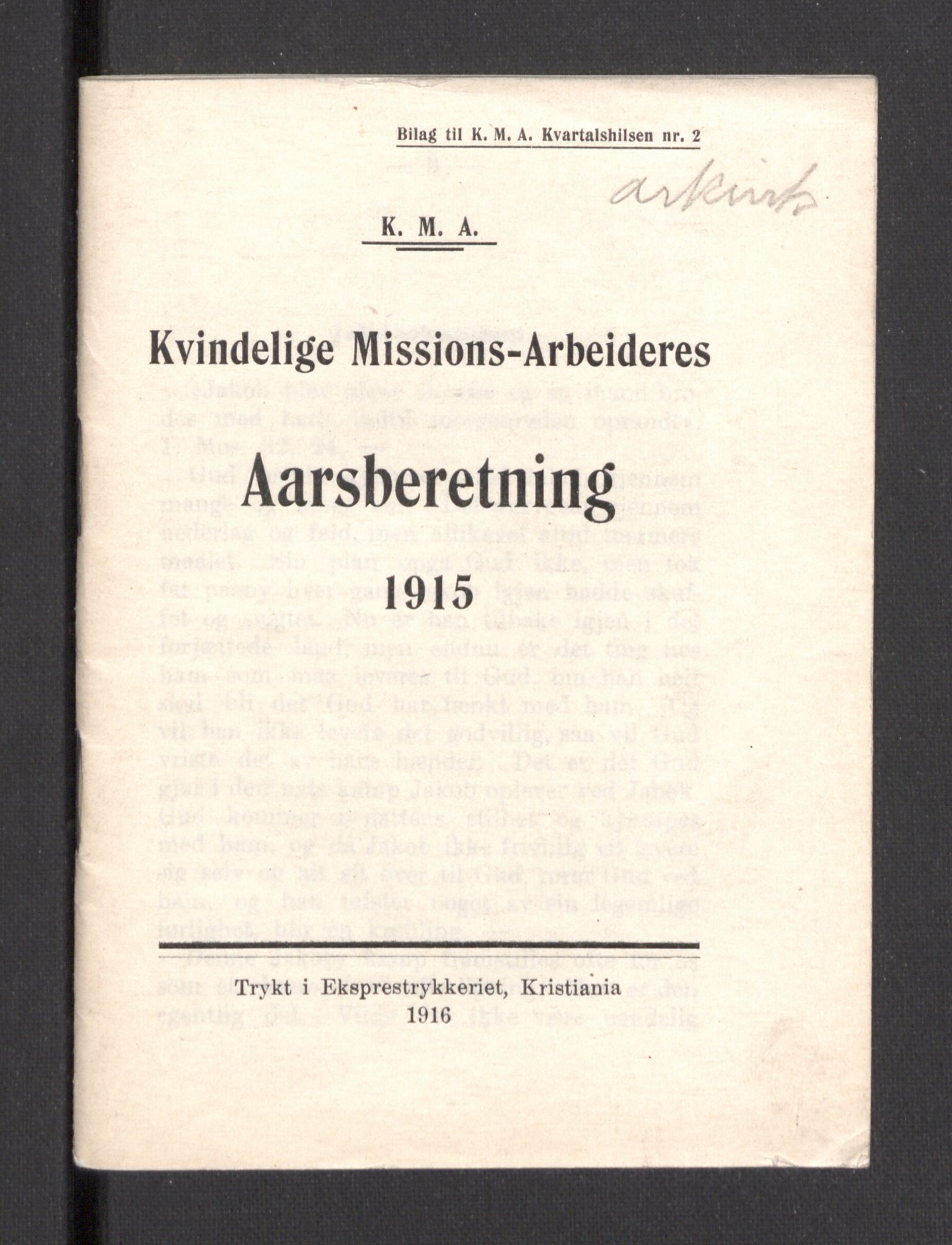 Kvinnelige Misjonsarbeidere, RA/PA-0699/F/Fa/L0001/0007: -- / Årsmeldinger, trykte, 1906-1915