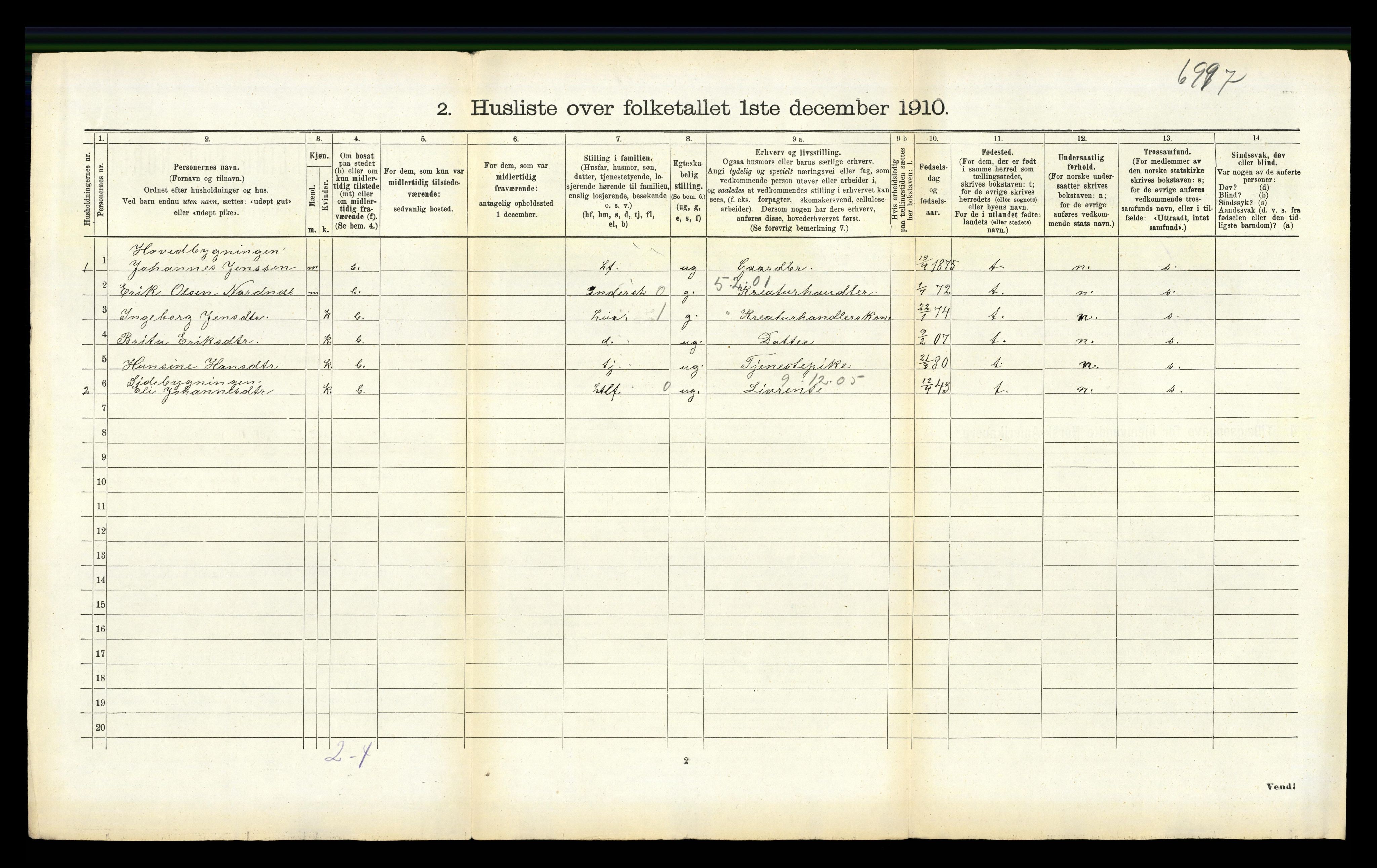 RA, 1910 census for Sogndal, 1910, p. 989