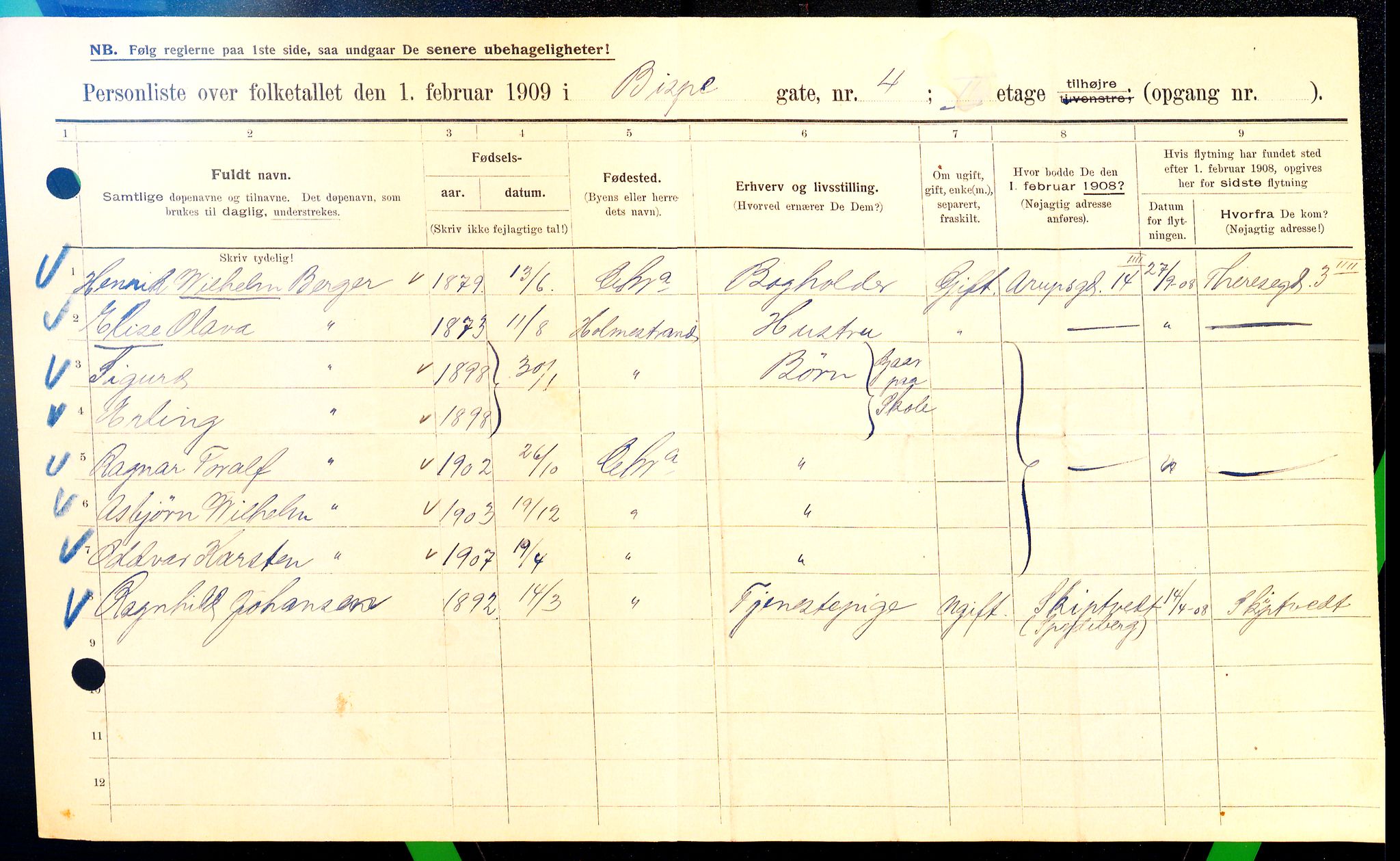 OBA, Municipal Census 1909 for Kristiania, 1909, p. 4824