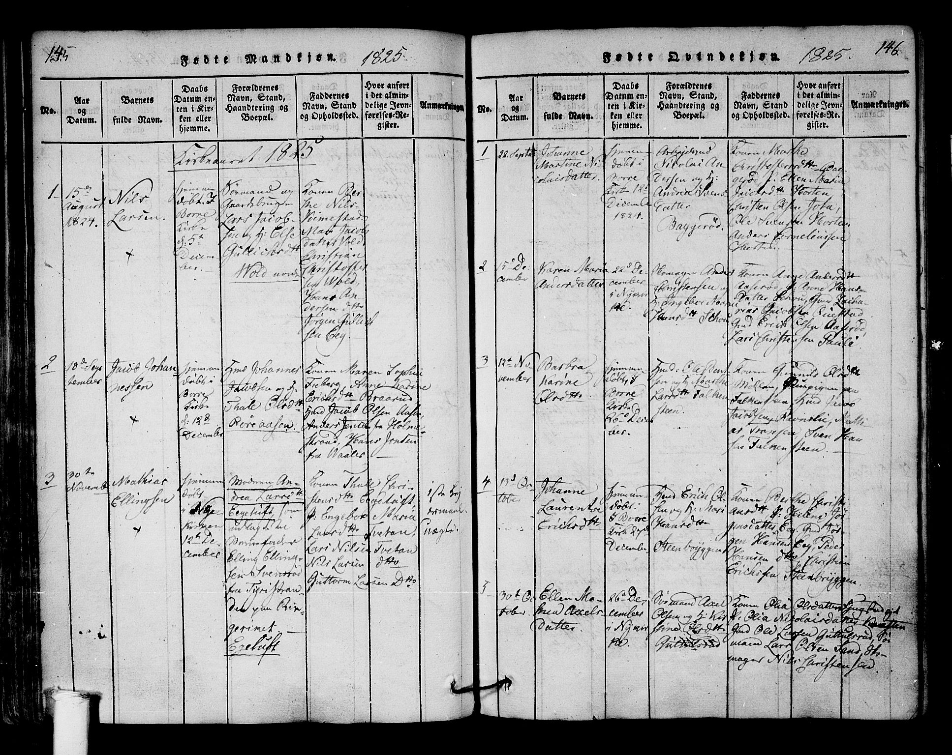 Borre kirkebøker, SAKO/A-338/F/Fa/L0004: Parish register (official) no. I 4, 1815-1845, p. 145-146