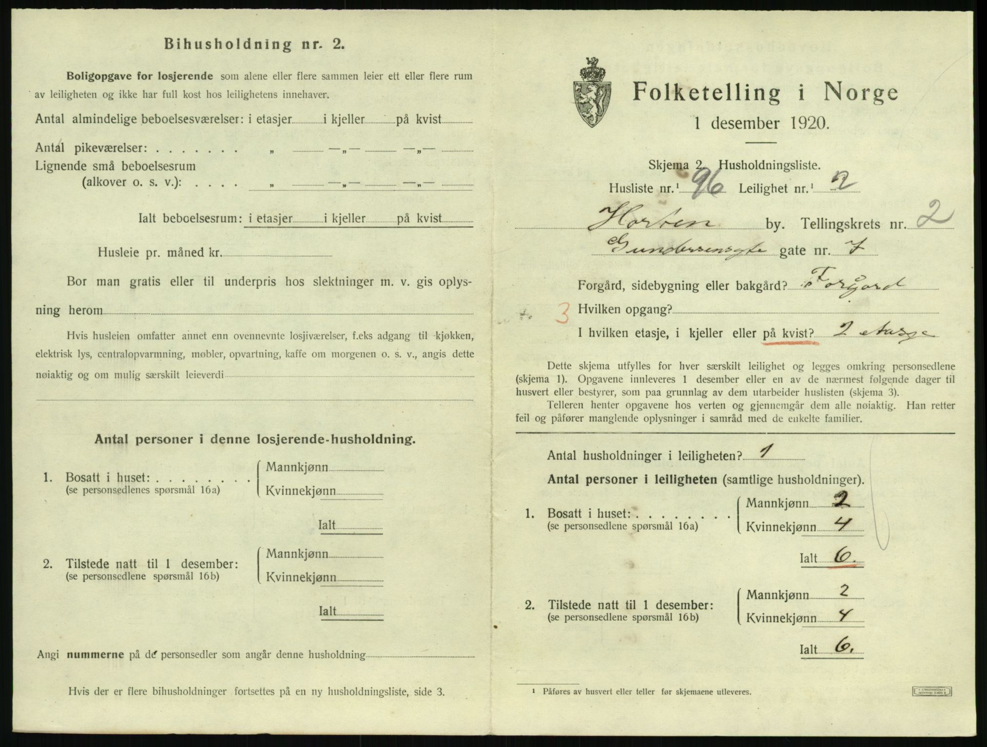 SAKO, 1920 census for Horten, 1920, p. 3699