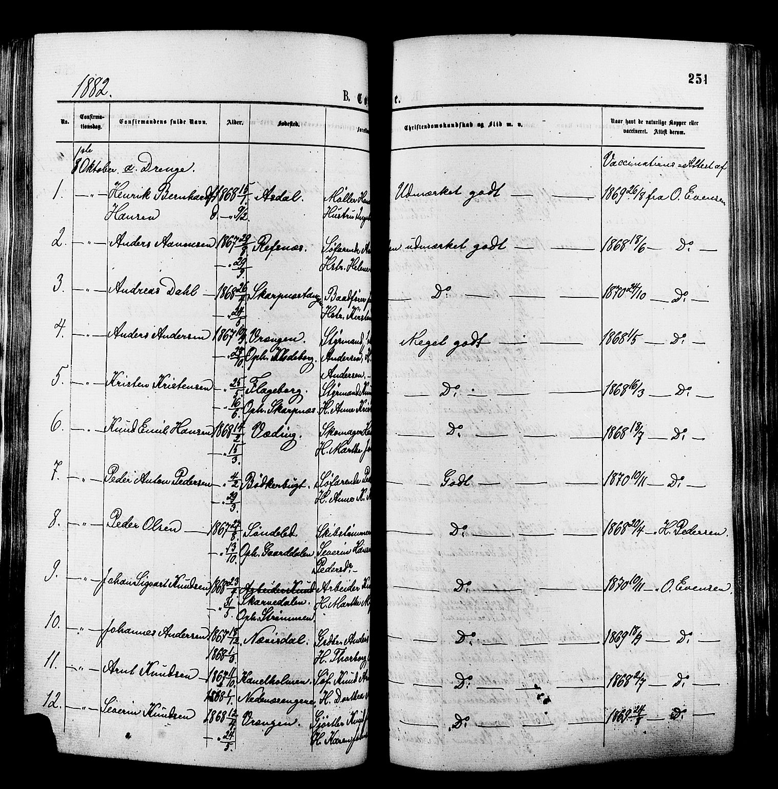 Øyestad sokneprestkontor, AV/SAK-1111-0049/F/Fa/L0016: Parish register (official) no. A 16, 1874-1886, p. 251