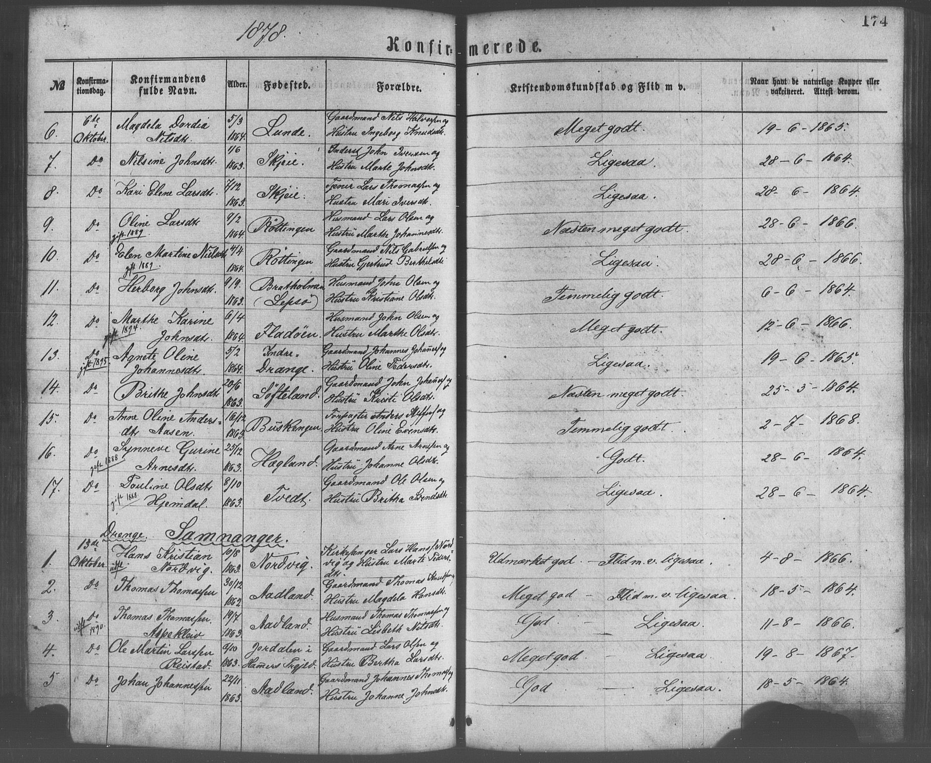 Os sokneprestembete, SAB/A-99929: Parish register (official) no. A 18, 1874-1884, p. 174