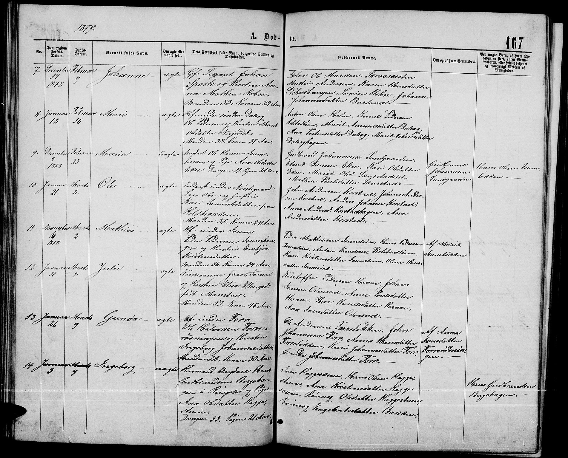 Sør-Fron prestekontor, SAH/PREST-010/H/Ha/Hab/L0002: Parish register (copy) no. 2, 1864-1883, p. 167
