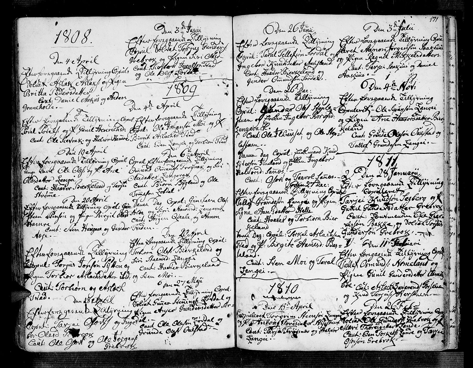 Bygland sokneprestkontor, SAK/1111-0006/F/Fa/Fab/L0002: Parish register (official) no. A 2, 1766-1816, p. 171