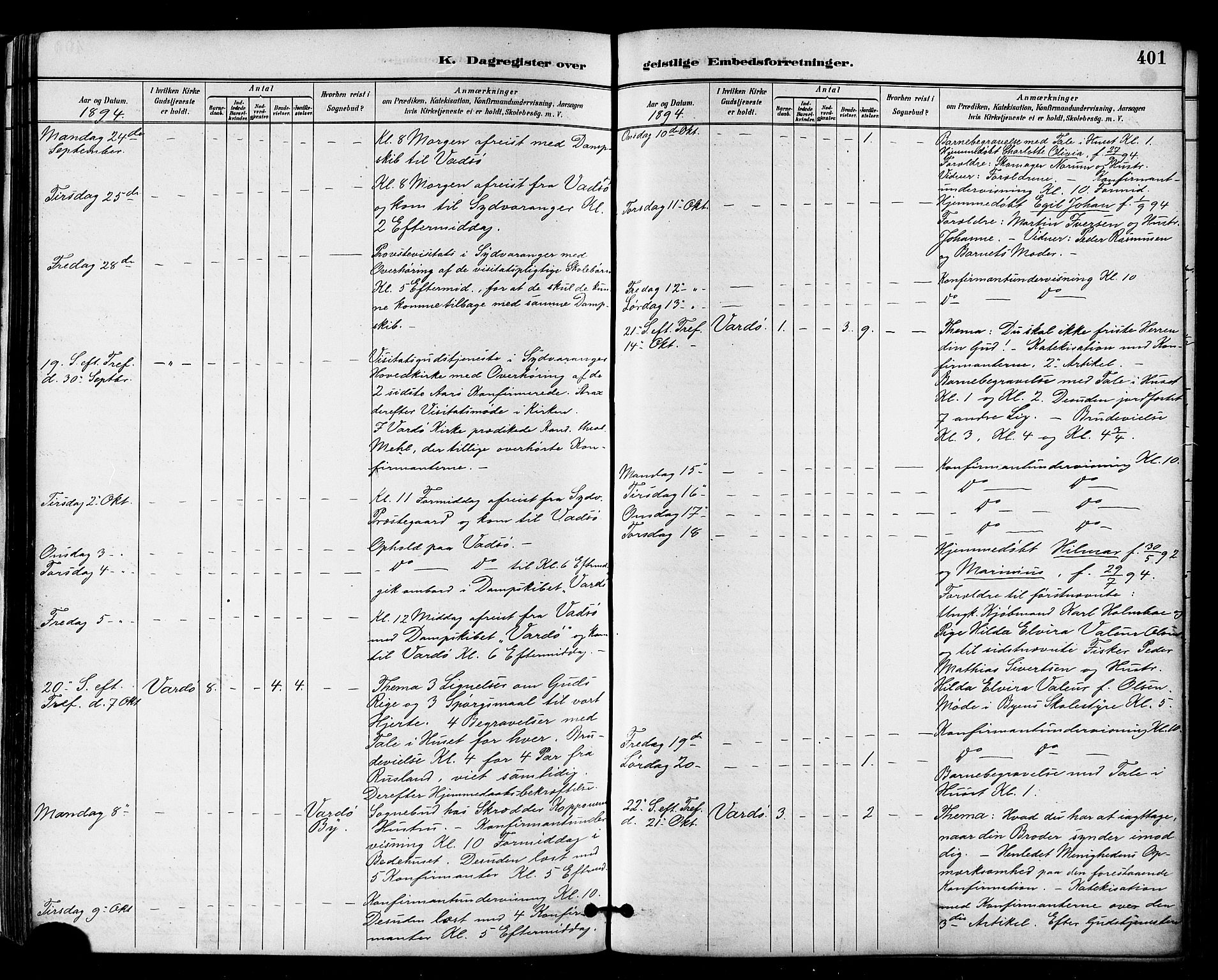 Vardø sokneprestkontor, AV/SATØ-S-1332/H/Ha/L0007kirke: Parish register (official) no. 7, 1886-1897, p. 401