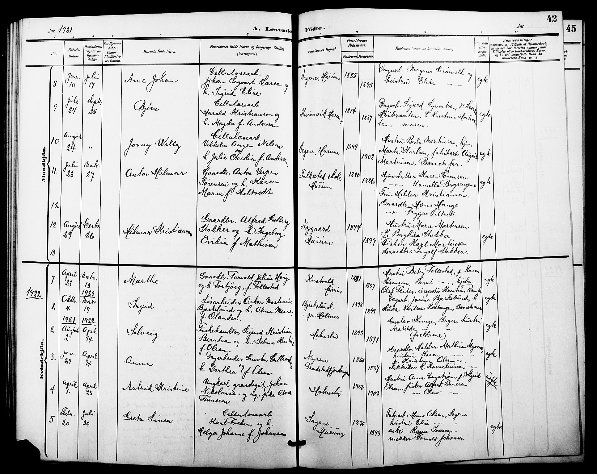 Hurum kirkebøker, SAKO/A-229/G/Gc/L0001: Parish register (copy) no. III 1, 1901-1925, p. 42