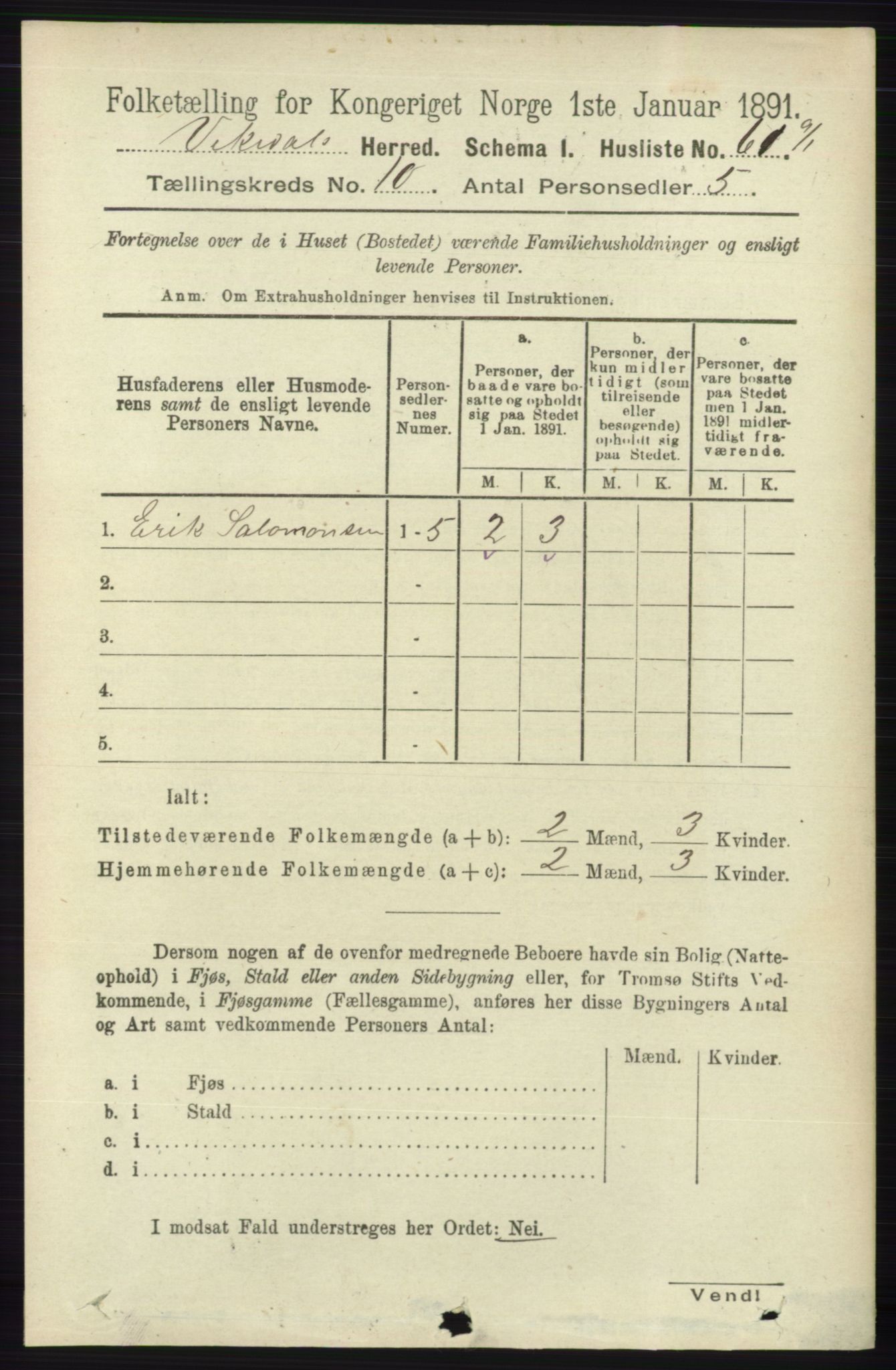 RA, 1891 census for 1157 Vikedal, 1891, p. 2524